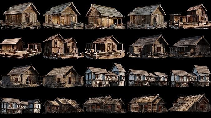1 - 40 OLD MEDIEVAL BUILDINGS PACK 4K Textures GameReady Low-poly 3D model 2