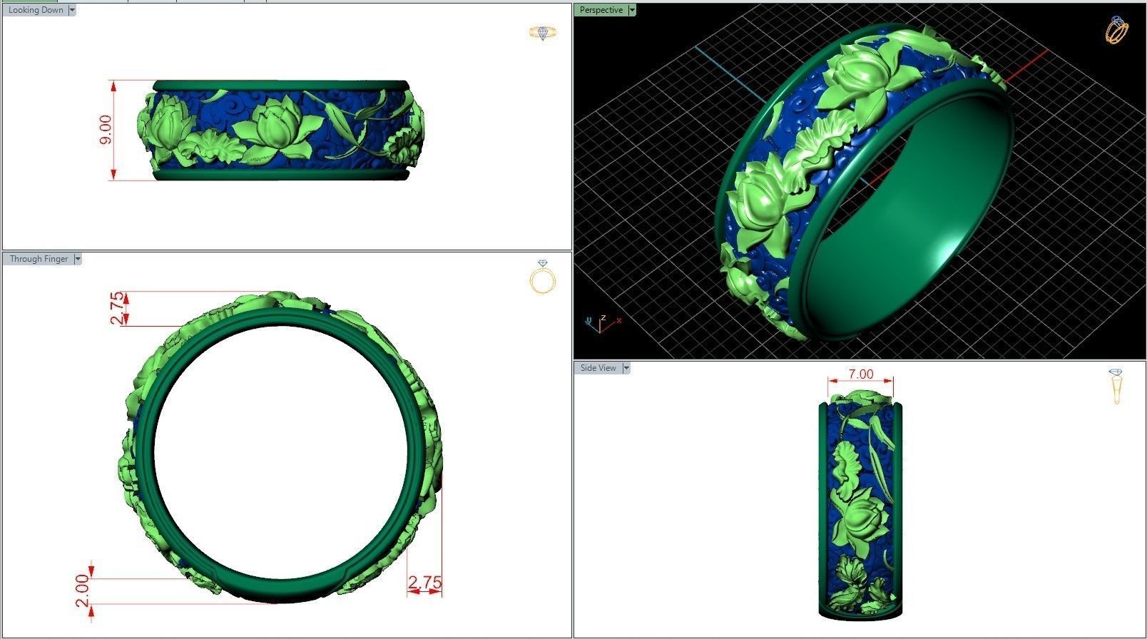 Japanese Lotus Flower Kanji Ornamental Wedding Band 3D print model_7