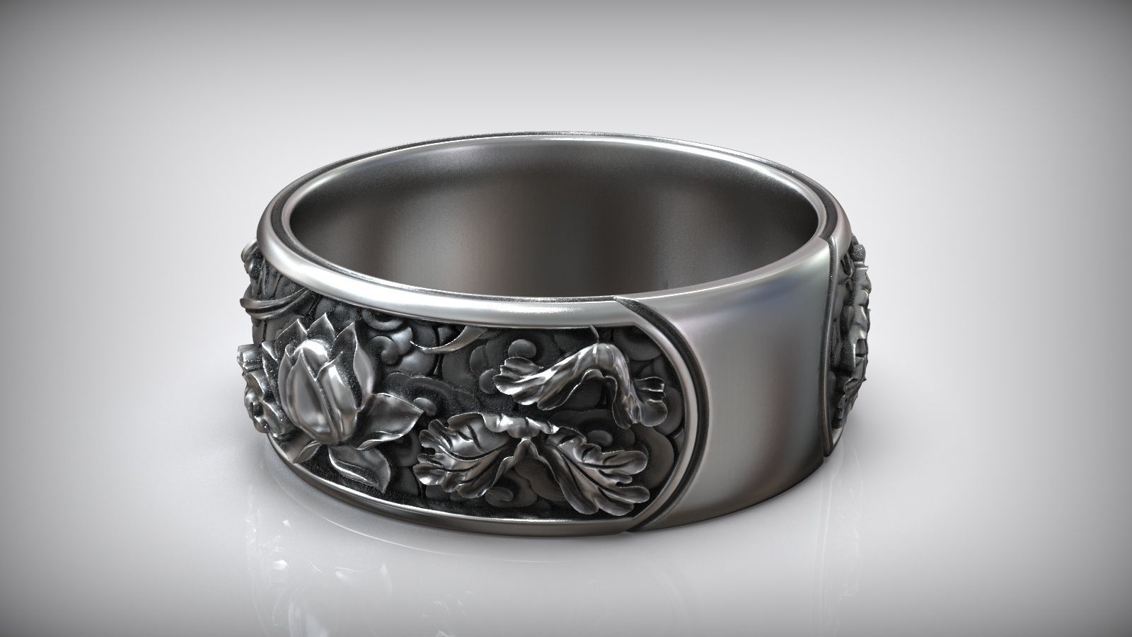 Japanese Lotus Flower Kanji Ornamental Wedding Band 3D print model_3