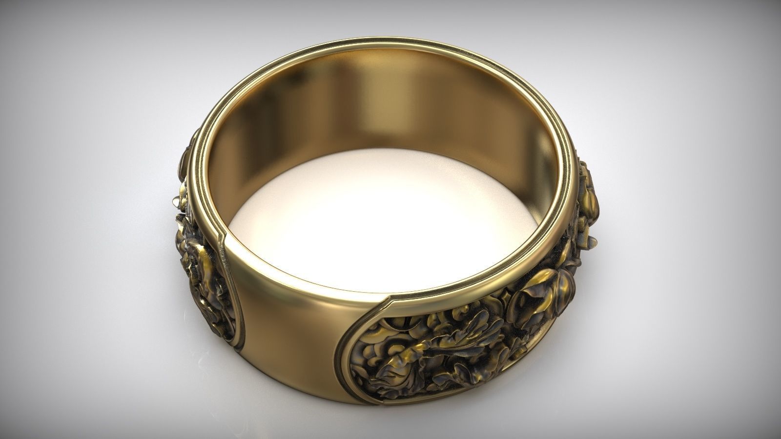 Japanese Lotus Flower Kanji Ornamental Wedding Band 3D print model_6