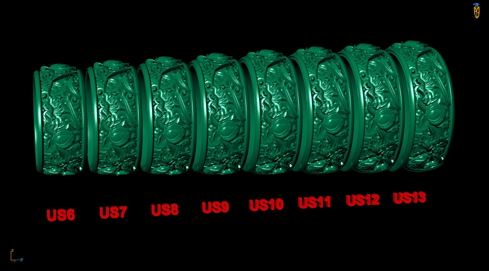 Japanese Lotus Flower Kanji Ornamental Wedding Band 3D print model_8