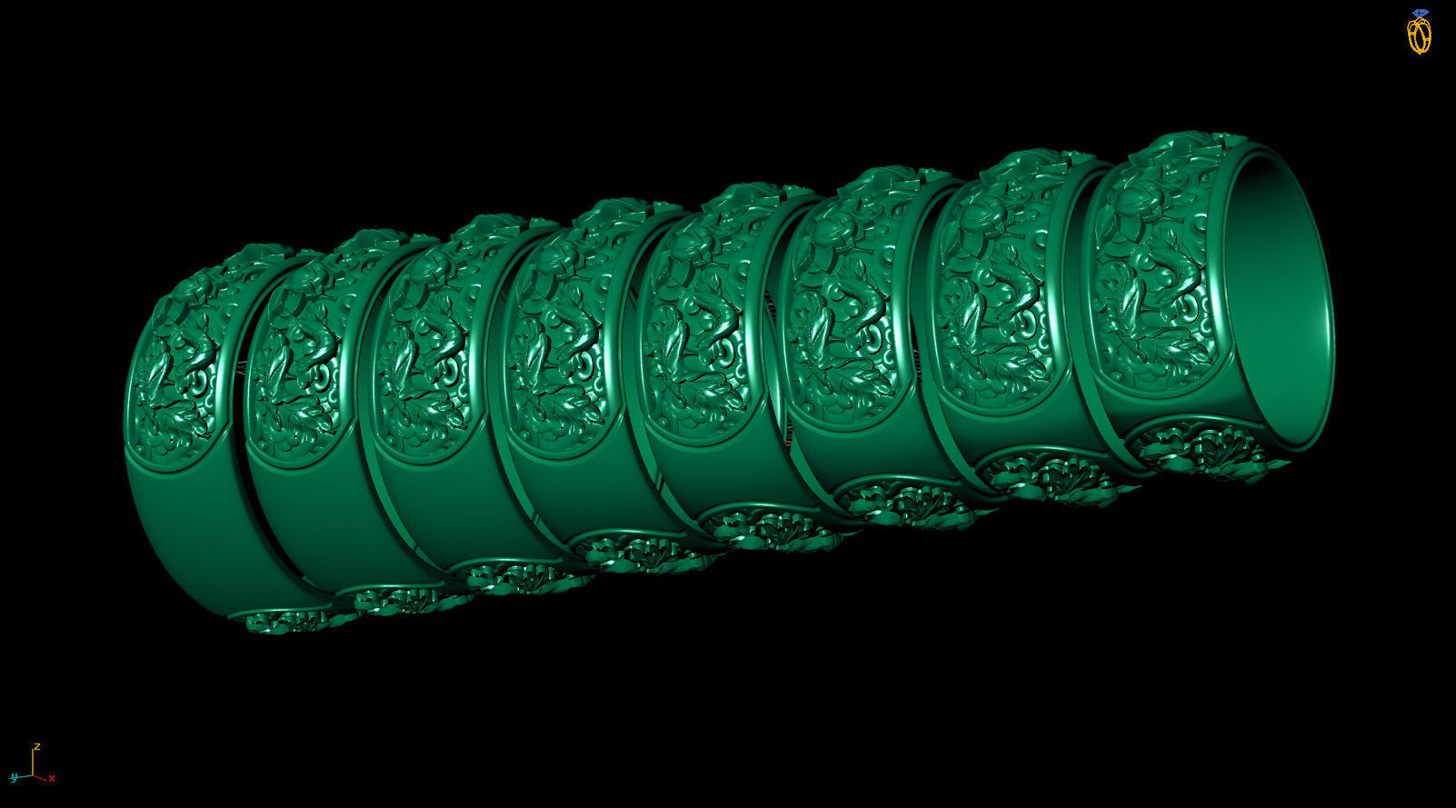 Japanese Lotus Flower Kanji Ornamental Wedding Band 3D print model_9