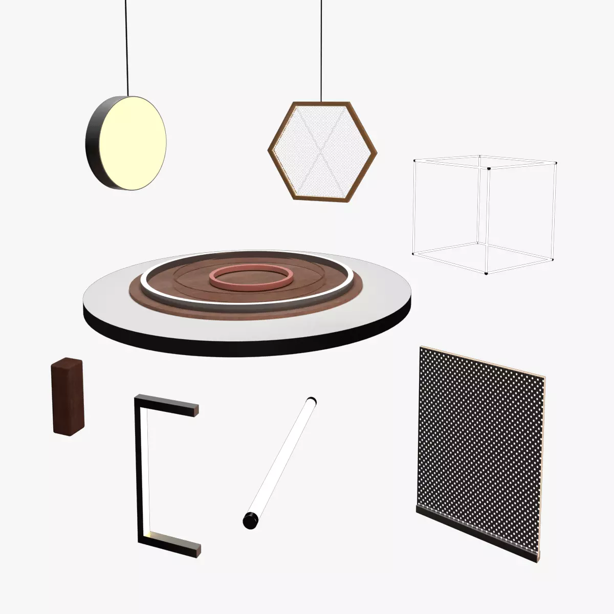 Neon Set pendant light with hexagonal shape hanging from it 3D model