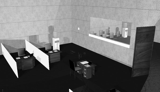 Office room with desks and chairs Low-poly 3D model