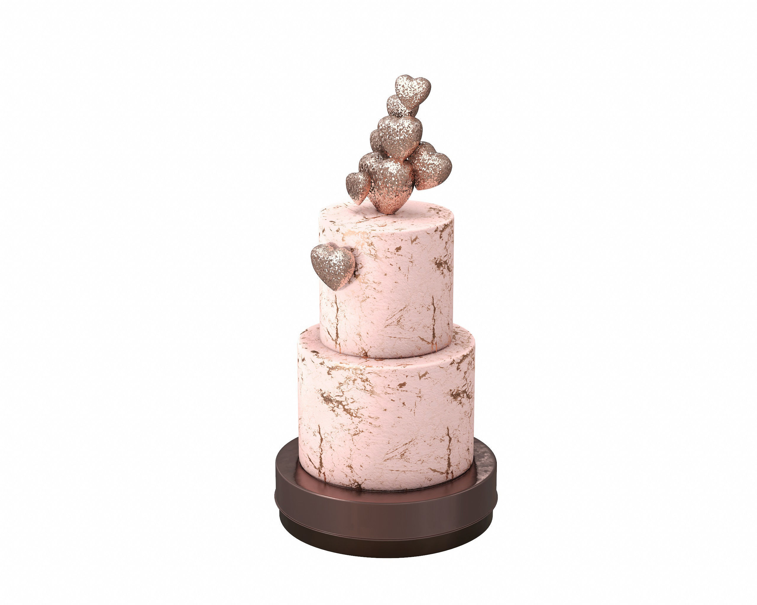 3D Two Tier Cake with Hearts decor 3D model_2