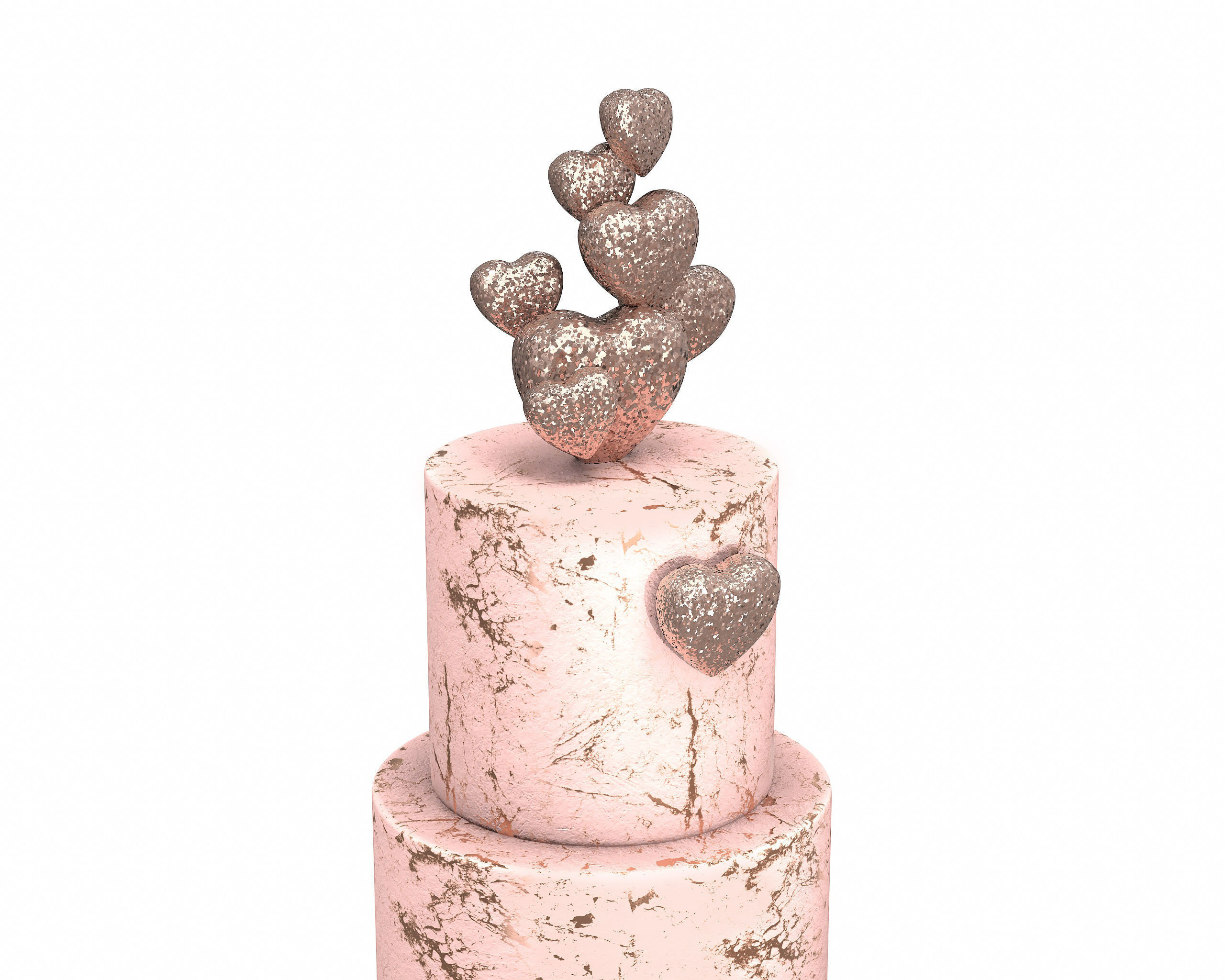 3D Two Tier Cake with Hearts decor 3D model_3