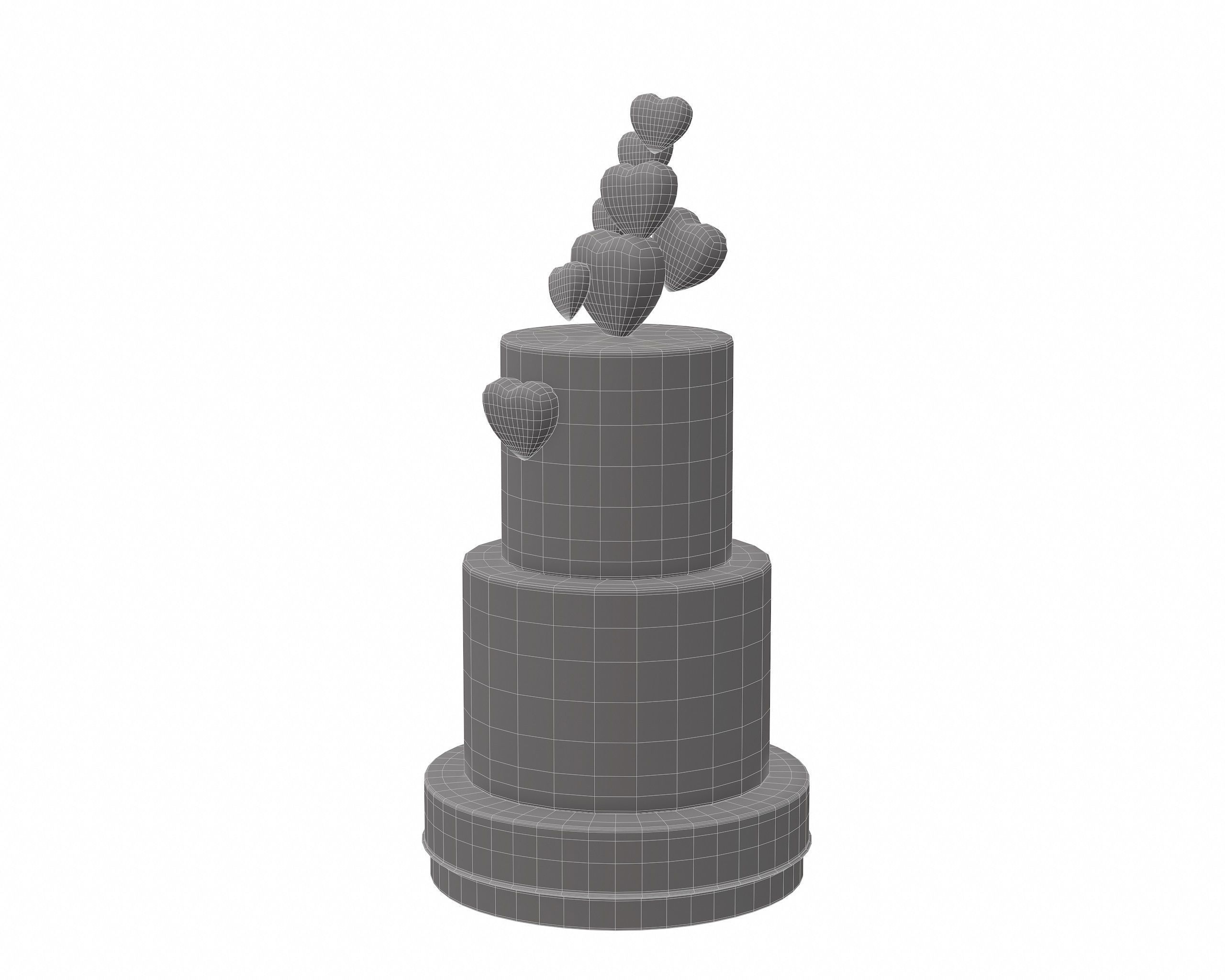 3D Two Tier Cake with Hearts decor 3D model_7