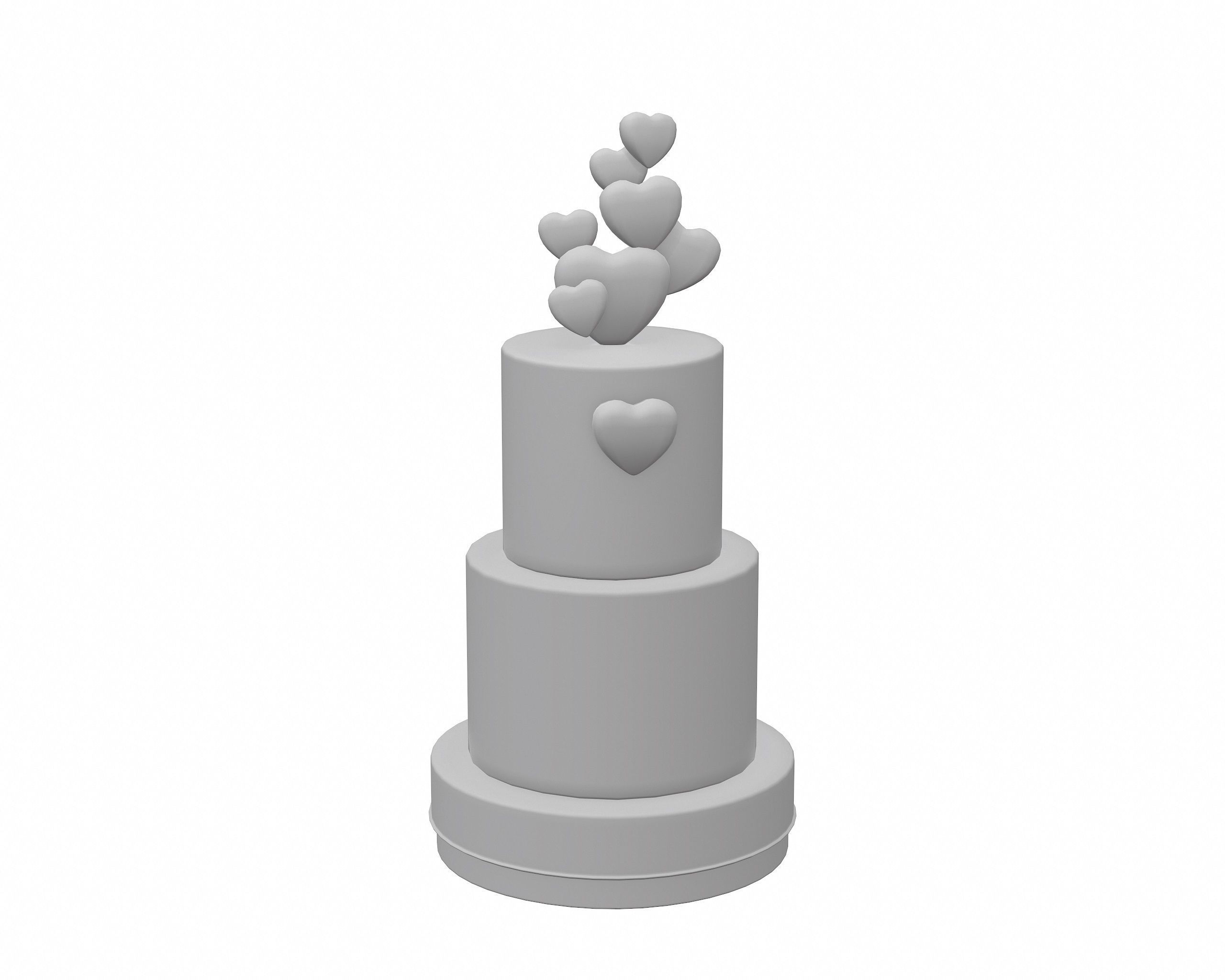 3D Two Tier Cake with Hearts decor 3D model_4