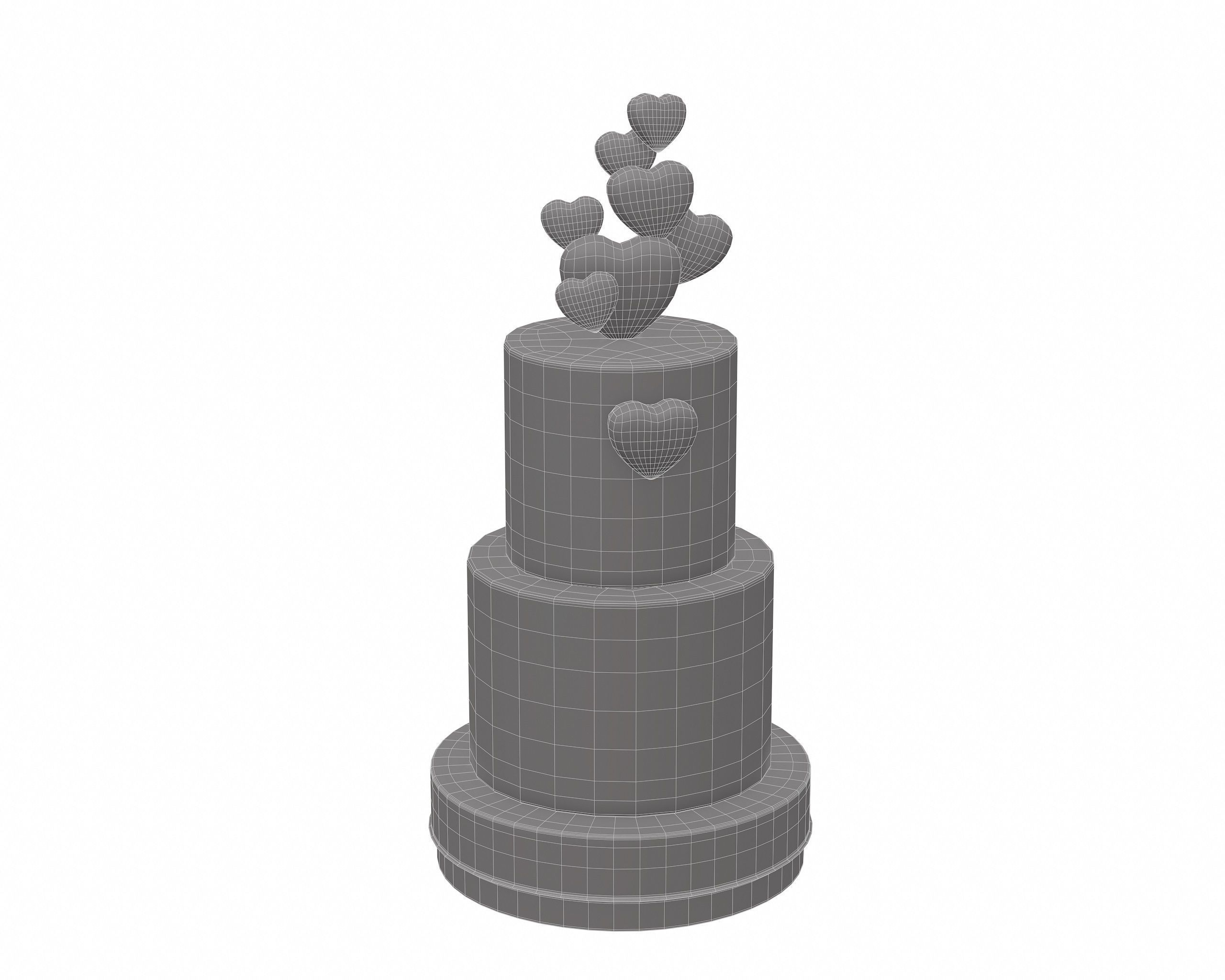 3D Two Tier Cake with Hearts decor 3D model_6