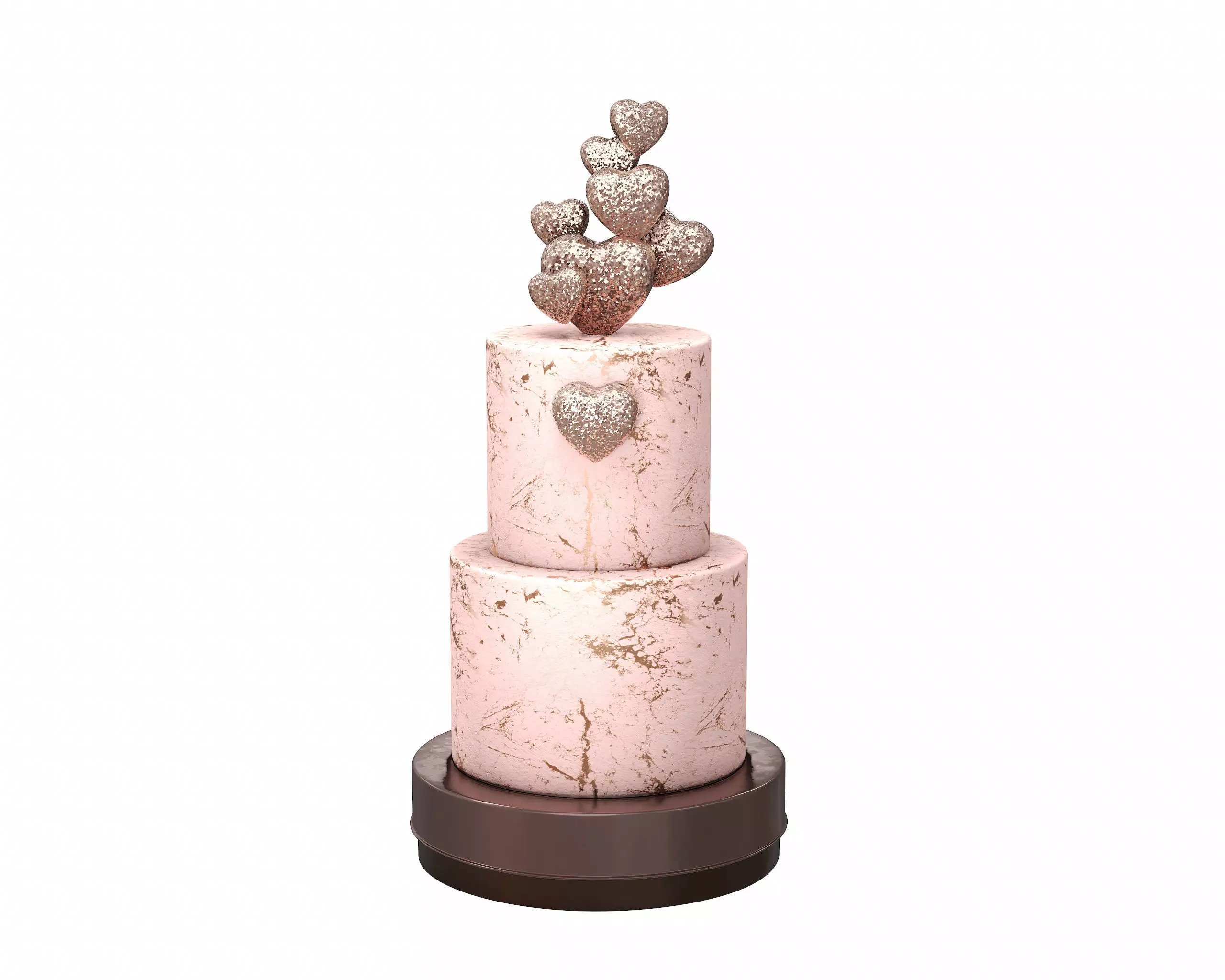 3D Two Tier Cake with Hearts decor 3D model_0