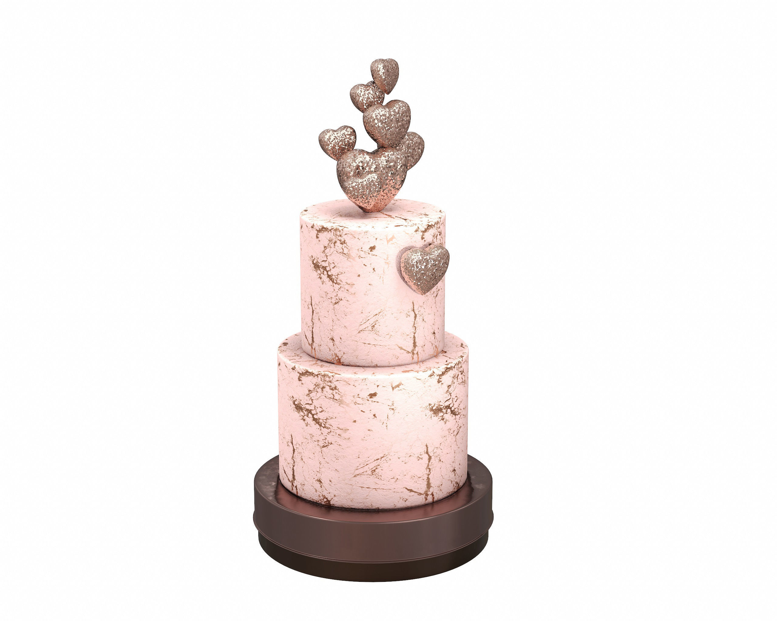 3D Two Tier Cake with Hearts decor 3D model_1