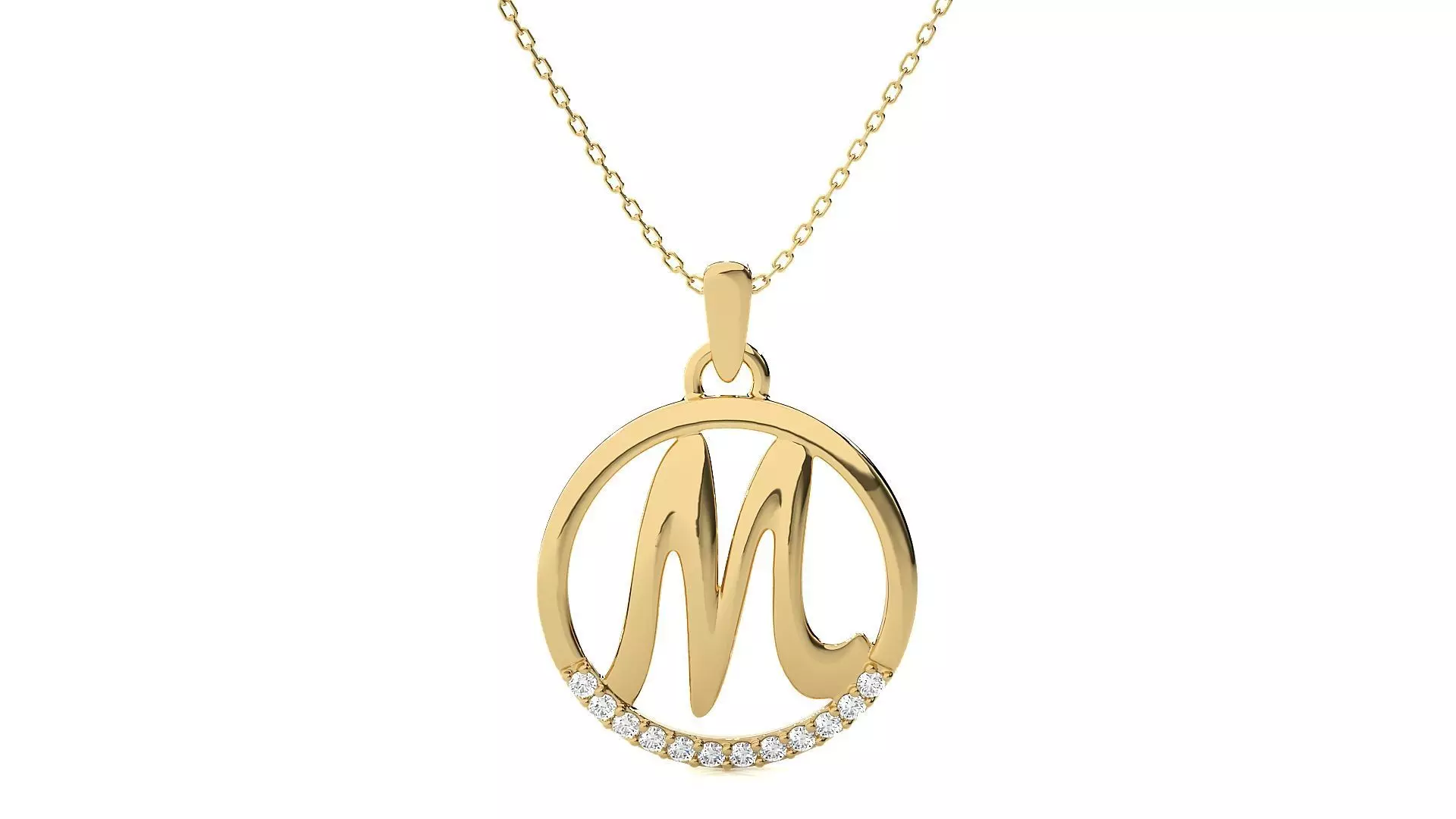 Alphabet - M rose gold diamond arrow pendant 3D print model