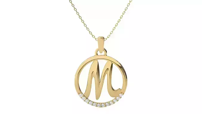 Alphabet - M rose gold diamond arrow pendant