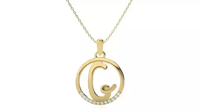 Alphabet - C rose gold necklace with diamond in middle