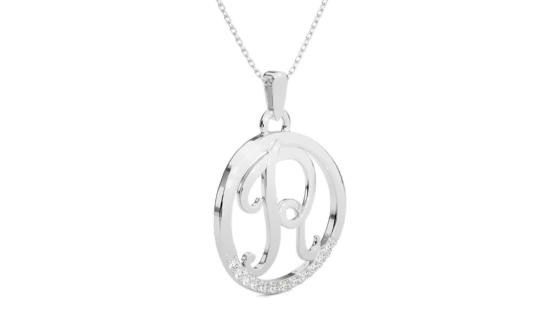 Alphabet - R rose gold pendant with diamonds 3D print model_7