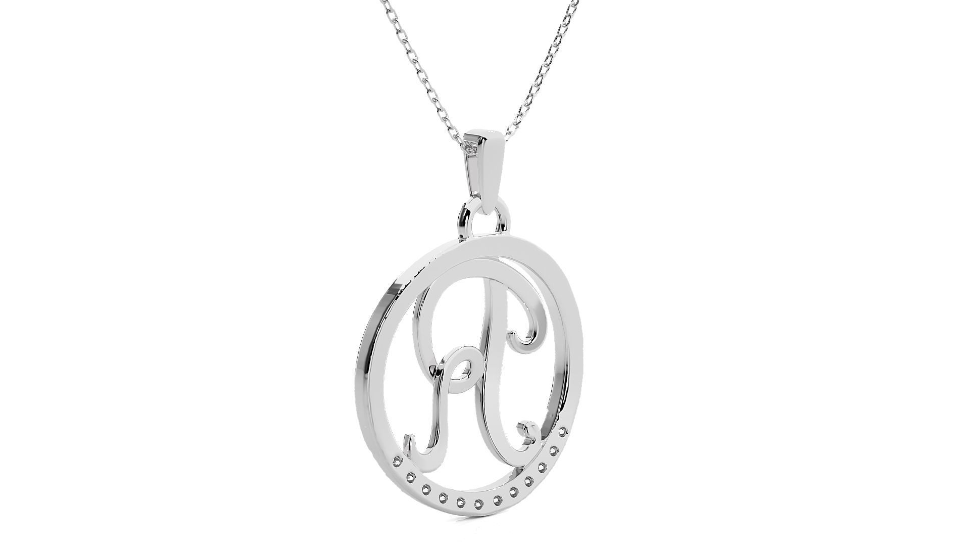 Alphabet - R rose gold pendant with diamonds 3D print model_9