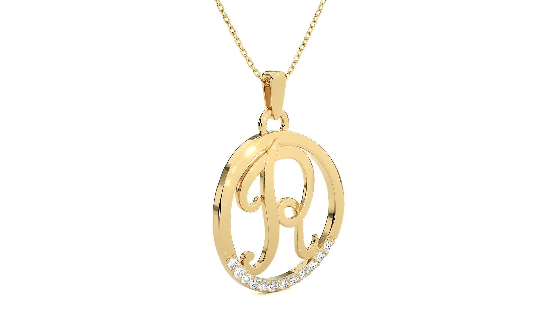 Alphabet - R rose gold pendant with diamonds 3D print model_10