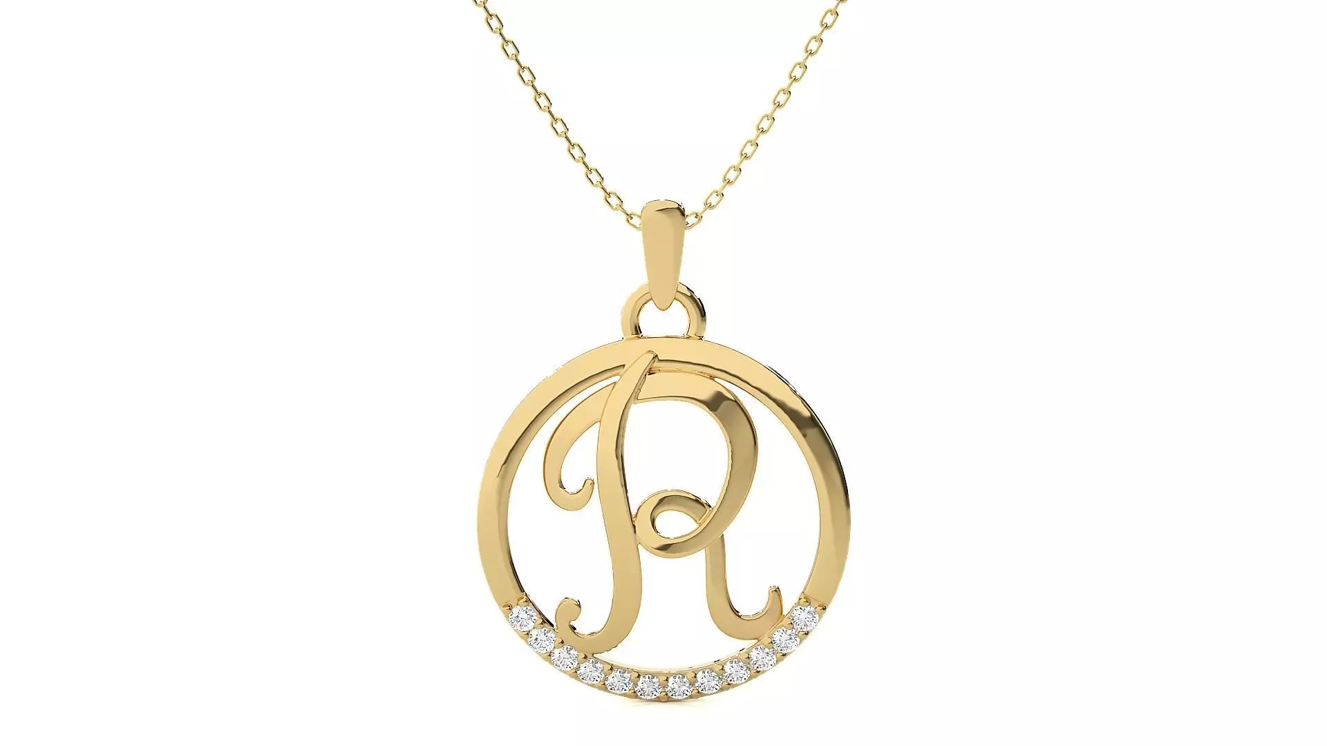 Alphabet - R rose gold pendant with diamonds 3D print model_0