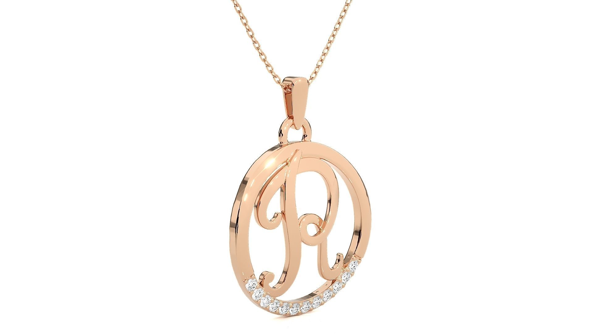 Alphabet - R rose gold pendant with diamonds 3D print model_3
