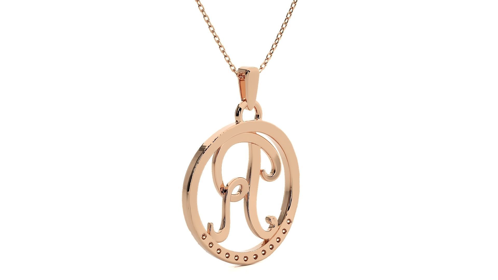 Alphabet - R rose gold pendant with diamonds 3D print model_5