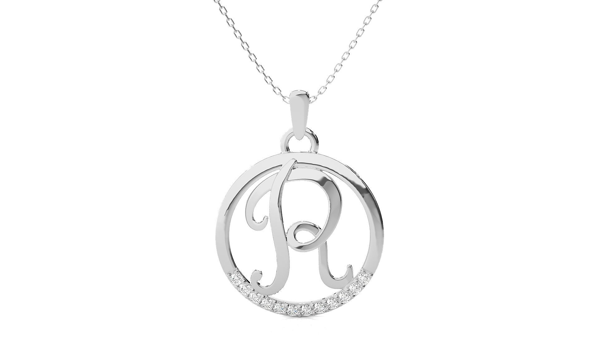 Alphabet - R rose gold pendant with diamonds 3D print model_6