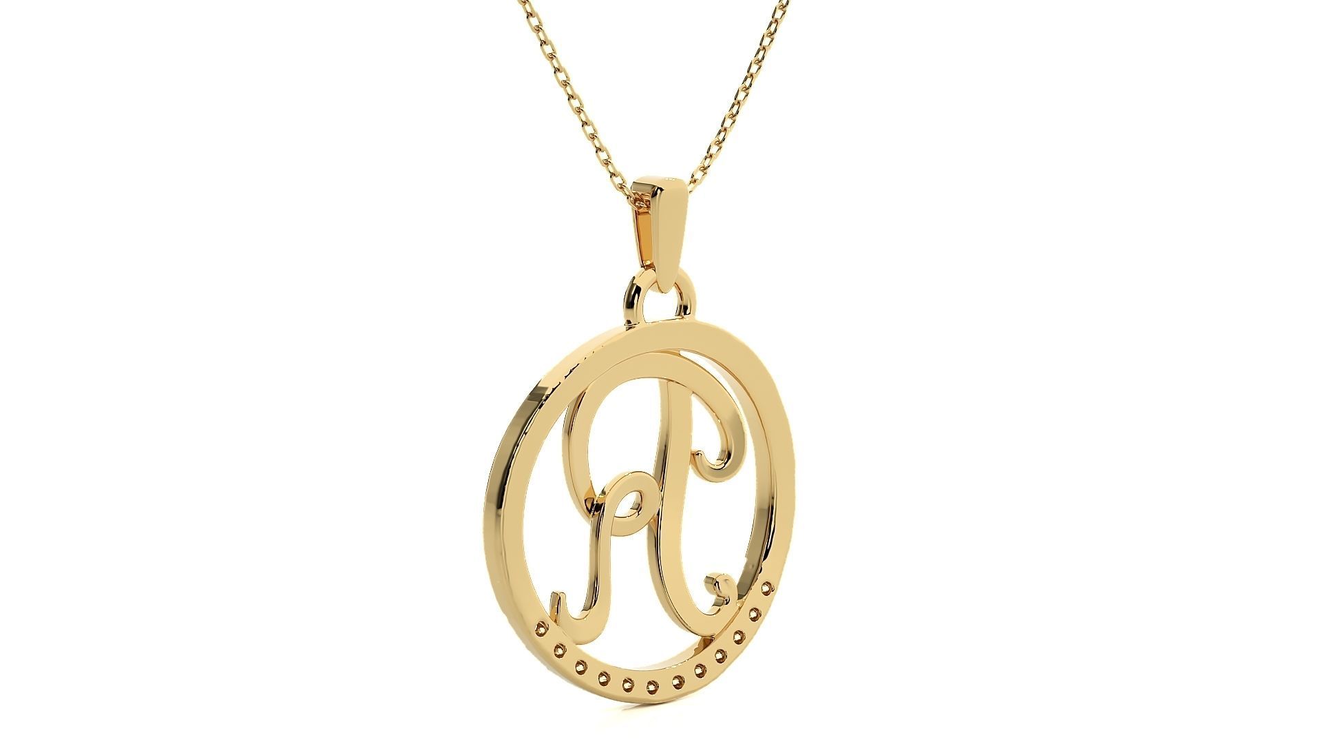 Alphabet - R rose gold pendant with diamonds 3D print model_12