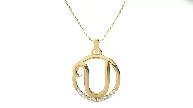 Alphabet - U rose gold necklace with diamond in middle