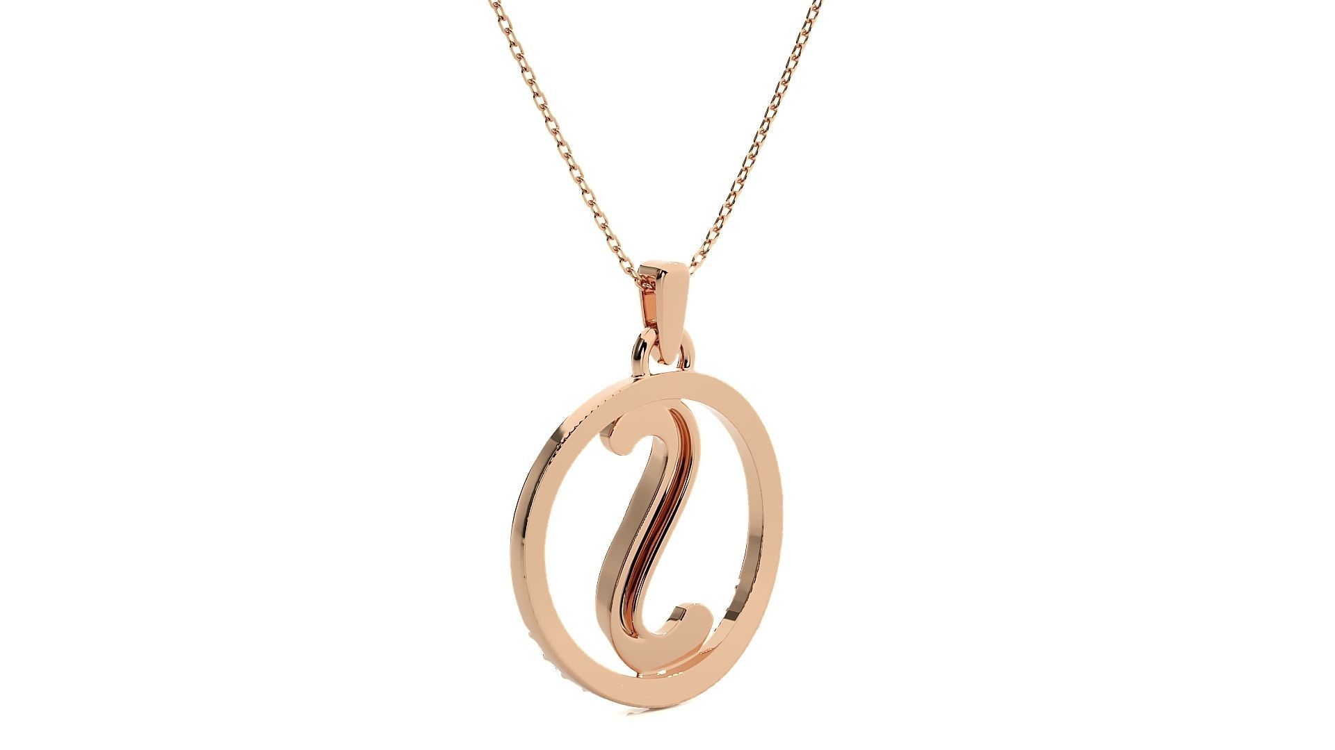Alphabet - S rose gold necklace with diamond and ruby pendant 3D print model_5