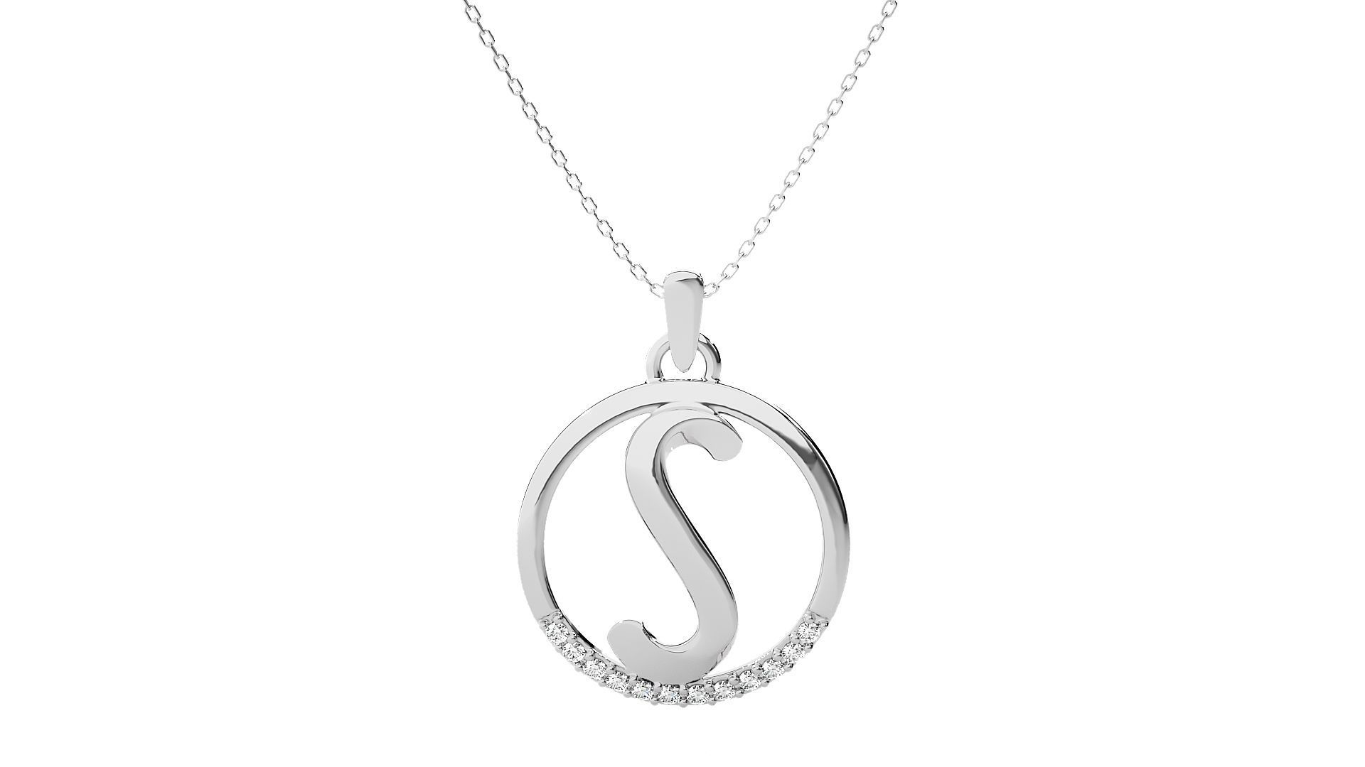 Alphabet - S rose gold necklace with diamond and ruby pendant 3D print model_6