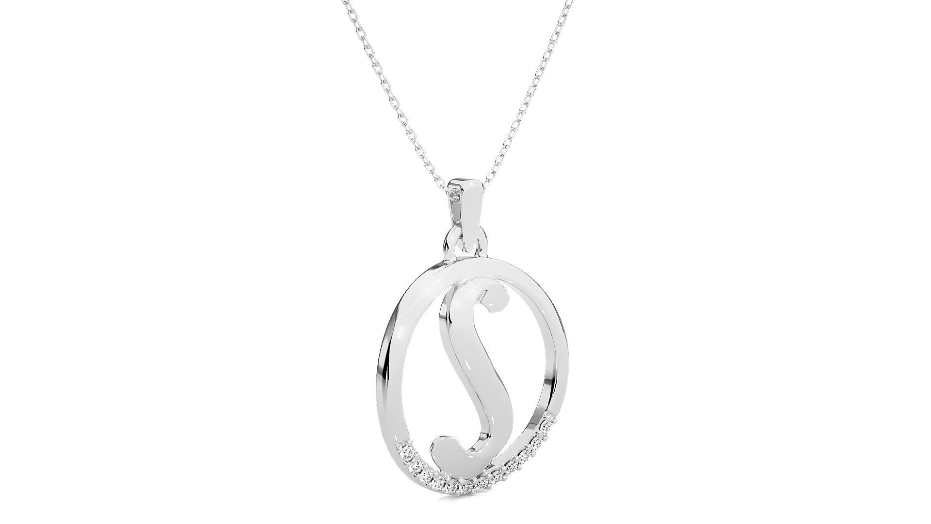 Alphabet - S rose gold necklace with diamond and ruby pendant 3D print model_7