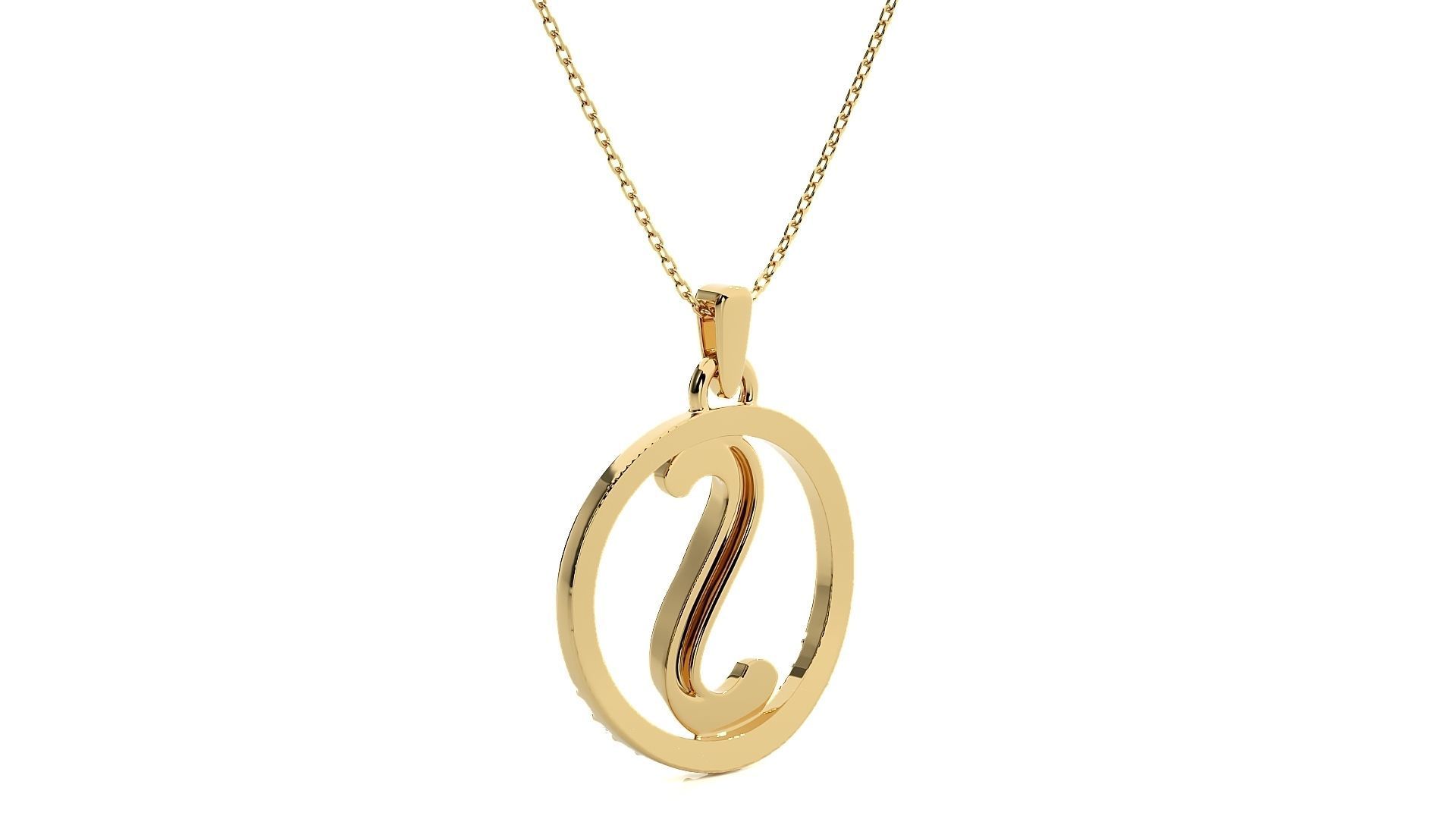 Alphabet - S rose gold necklace with diamond and ruby pendant 3D print model_12