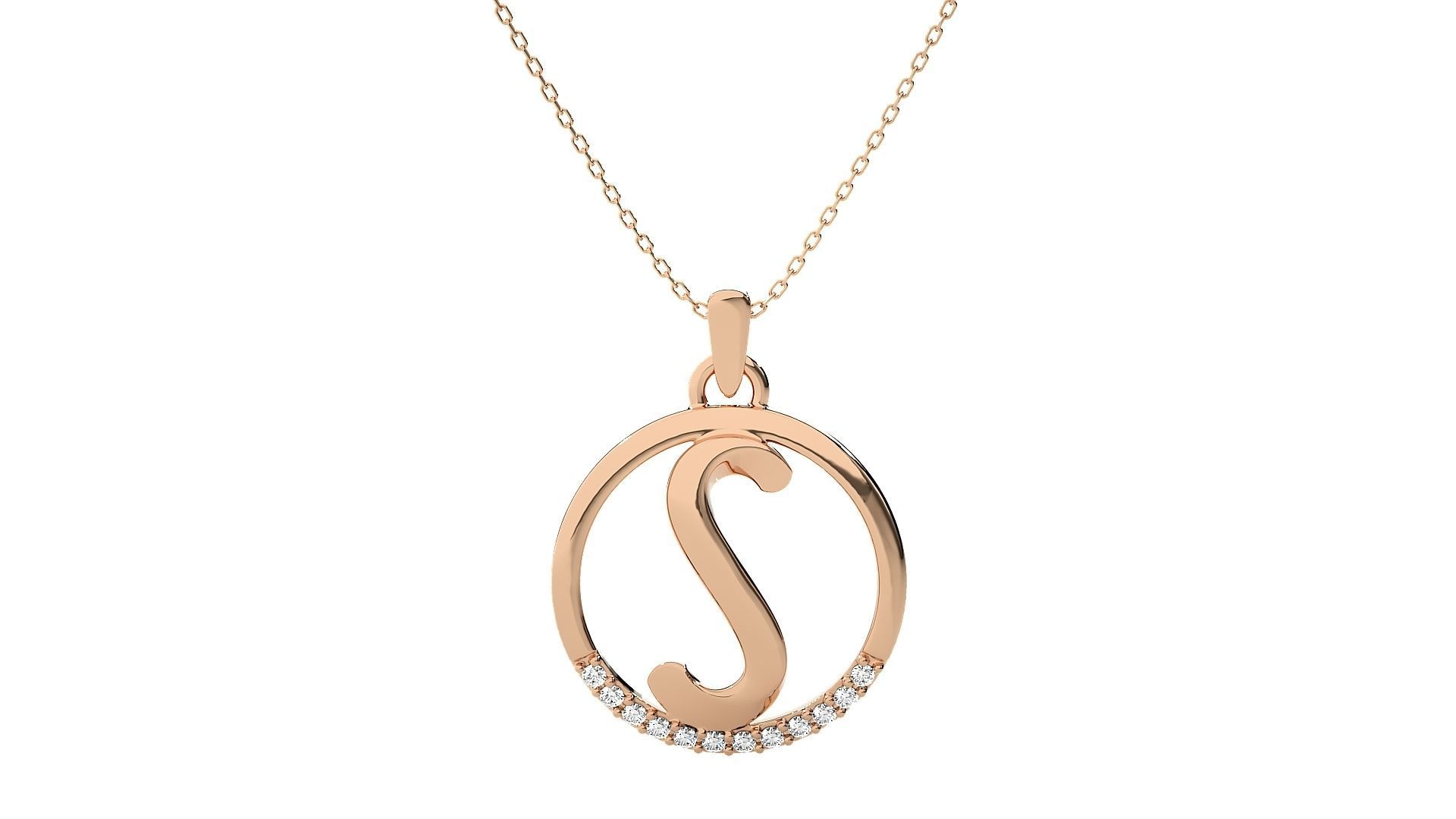 Alphabet - S rose gold necklace with diamond and ruby pendant 3D print model_2