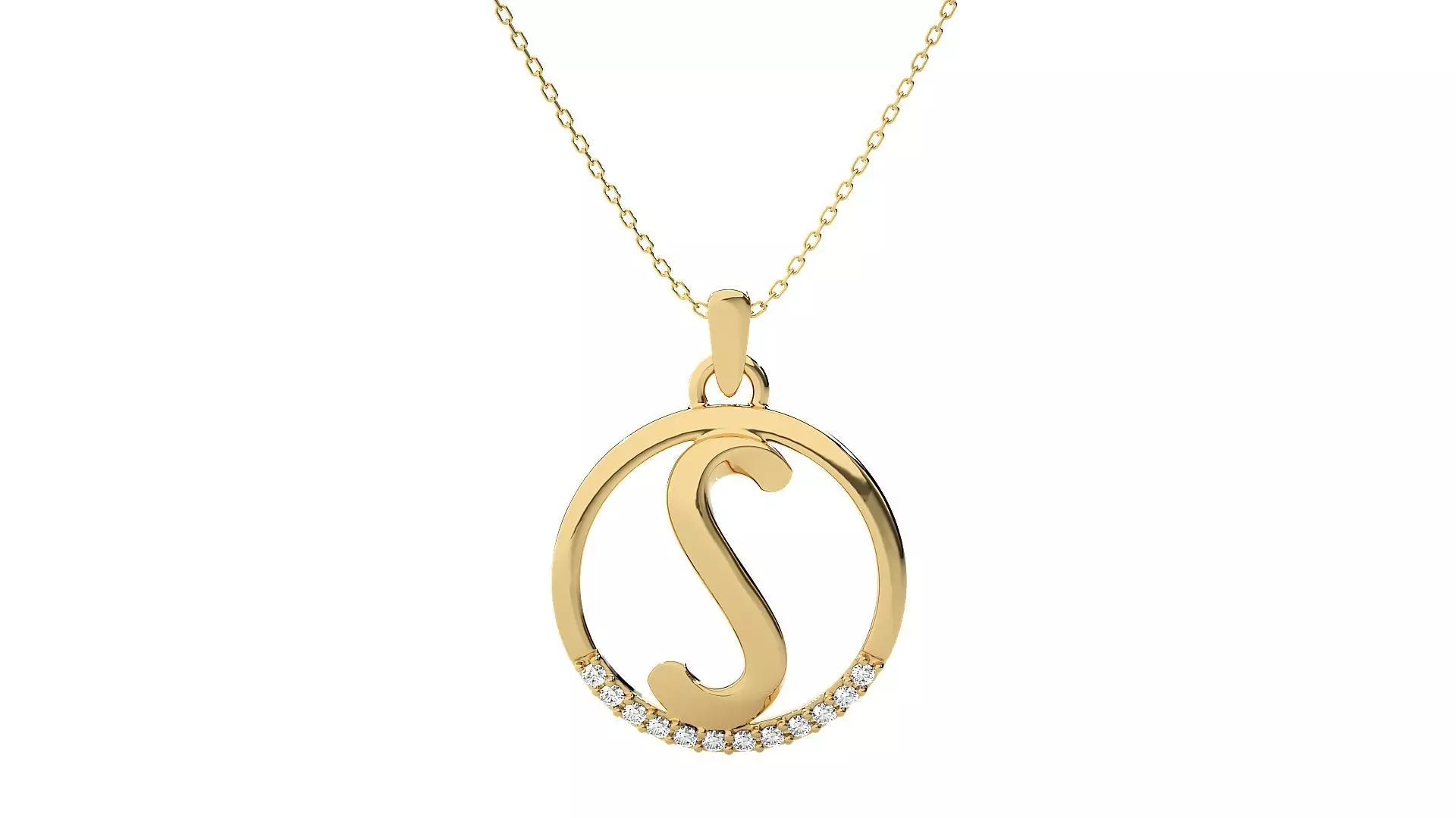Alphabet - S rose gold necklace with diamond and ruby pendant 3D print model_0