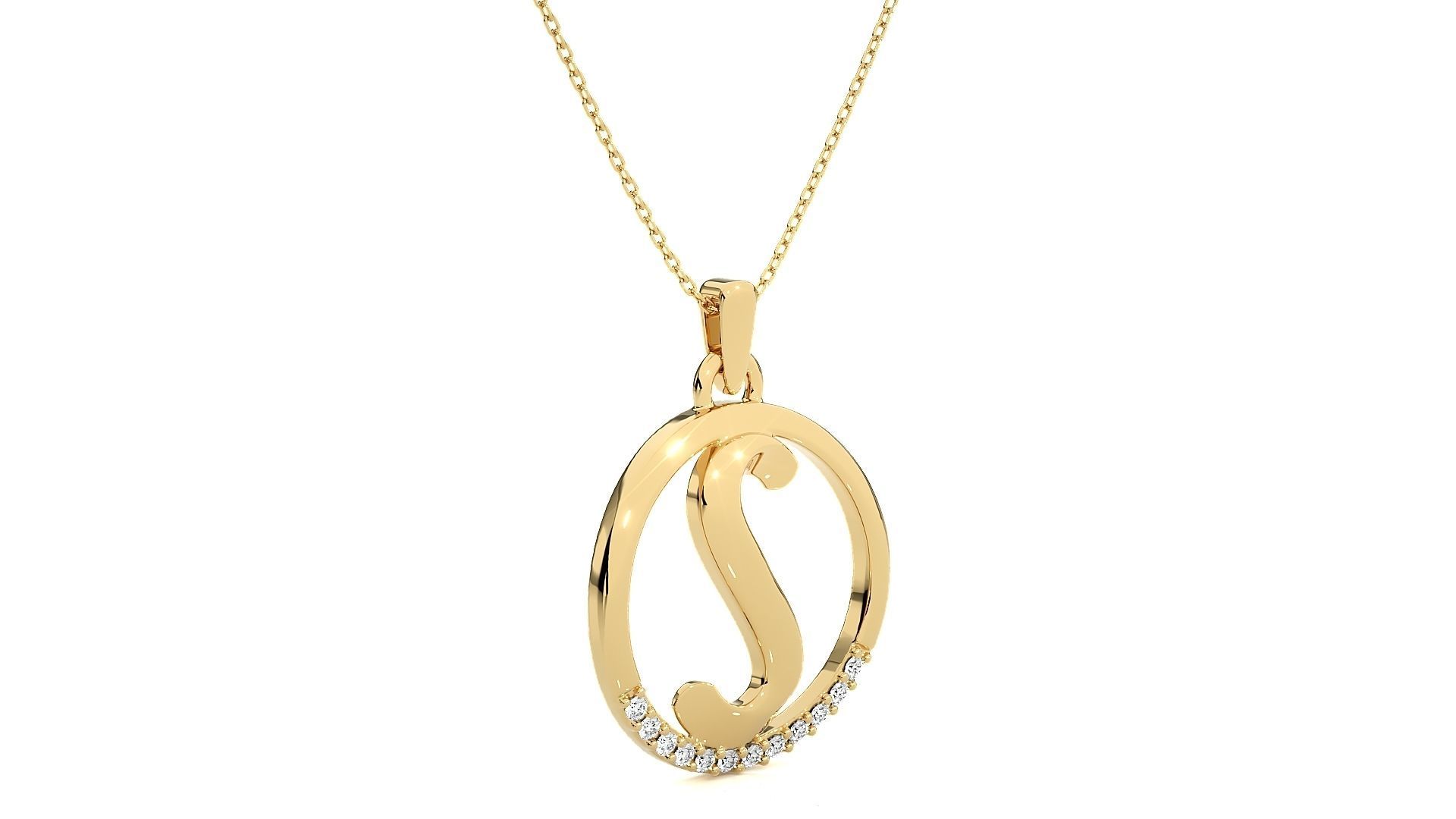Alphabet - S rose gold necklace with diamond and ruby pendant 3D print model_10