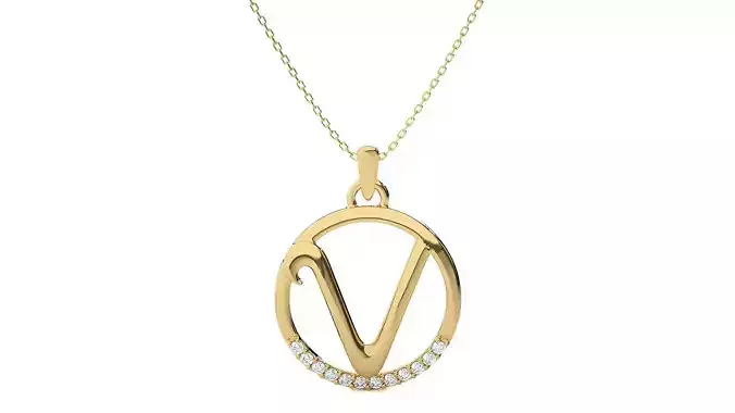 Alphabet - V rose gold pendant with diamond in middle