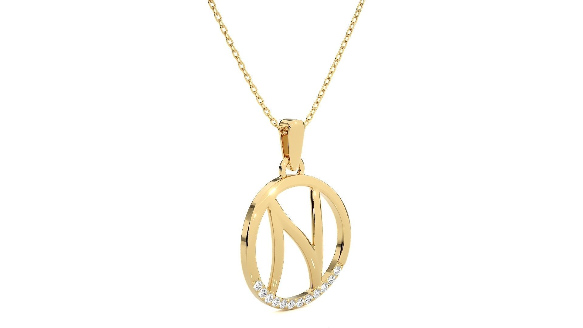 Alphabet - N necklace with rose gold chain 3D print model_10