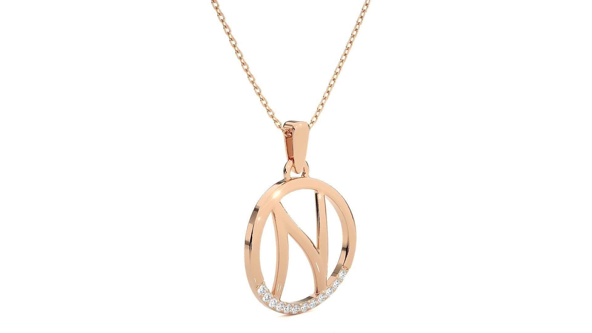 Alphabet - N necklace with rose gold chain 3D print model_3
