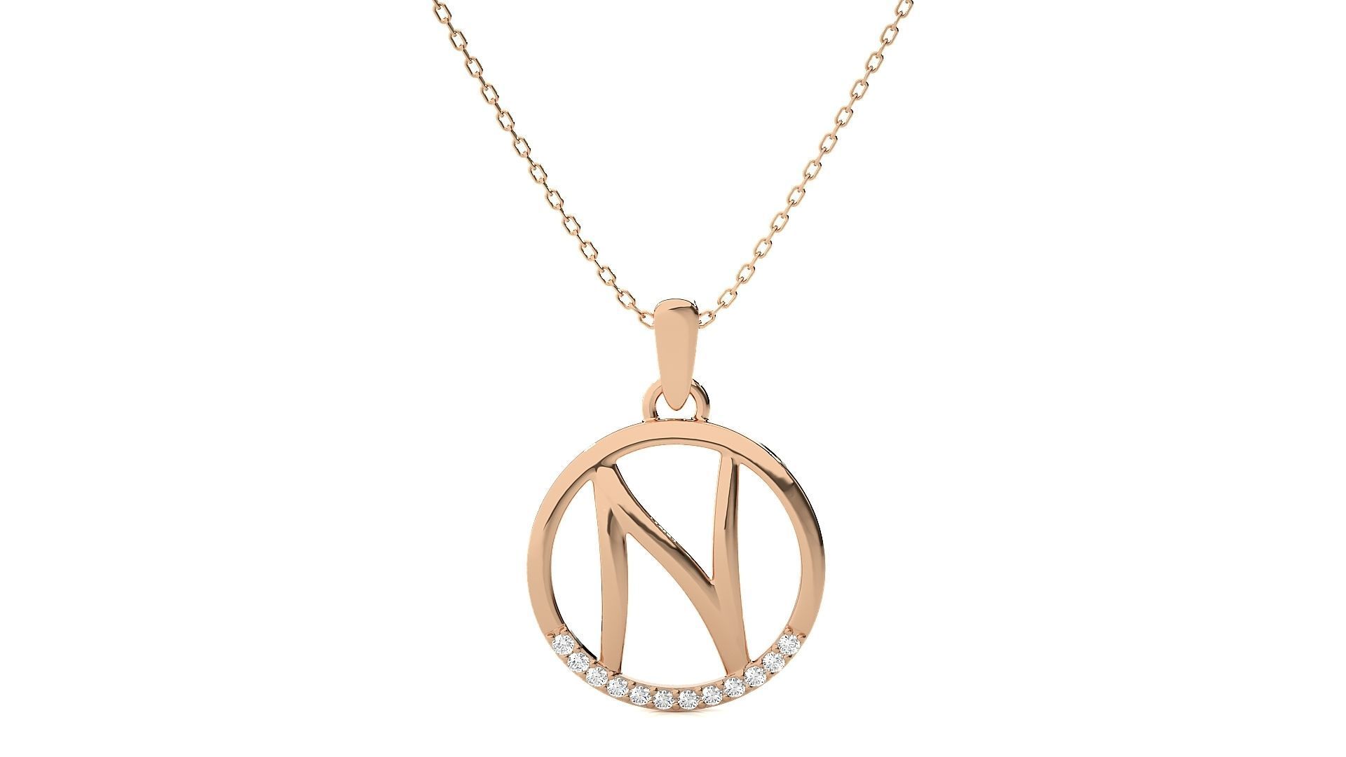 Alphabet - N necklace with rose gold chain 3D print model_2