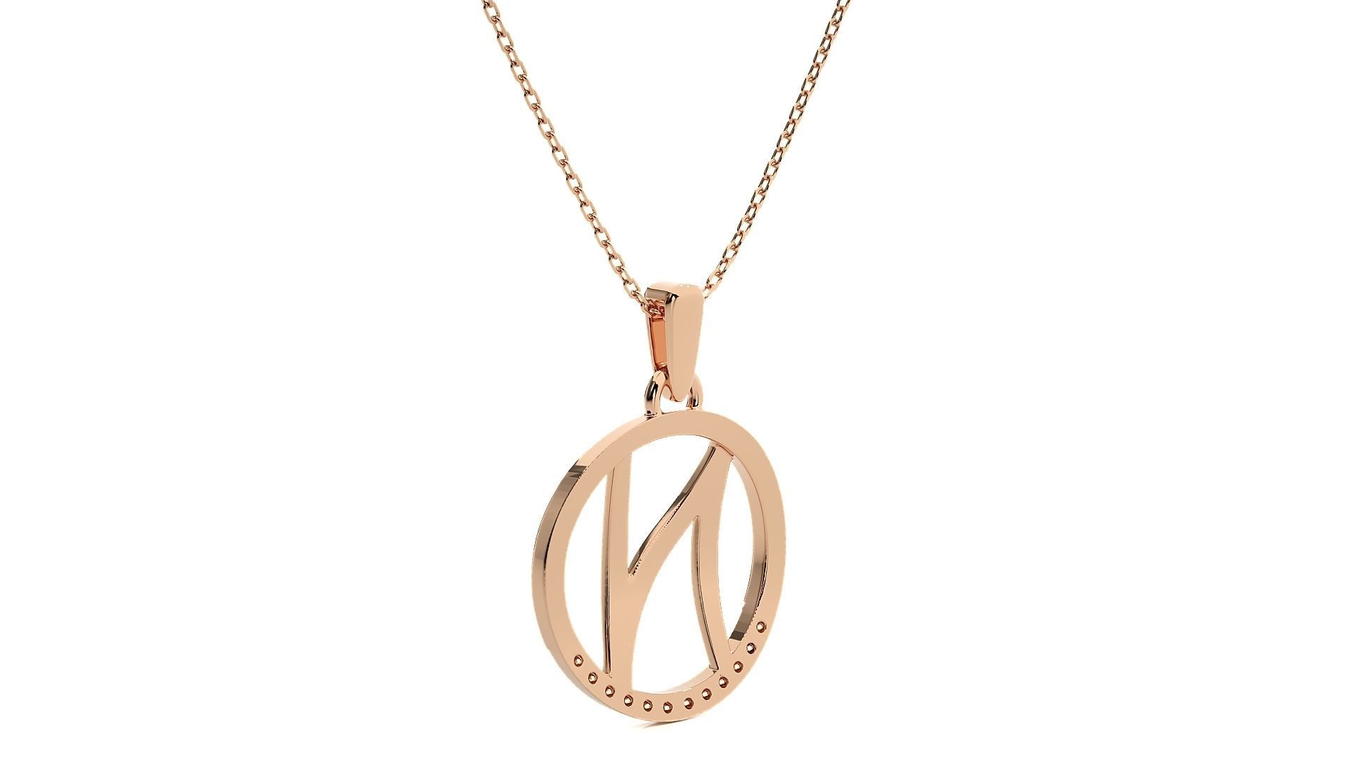 Alphabet - N necklace with rose gold chain 3D print model_5