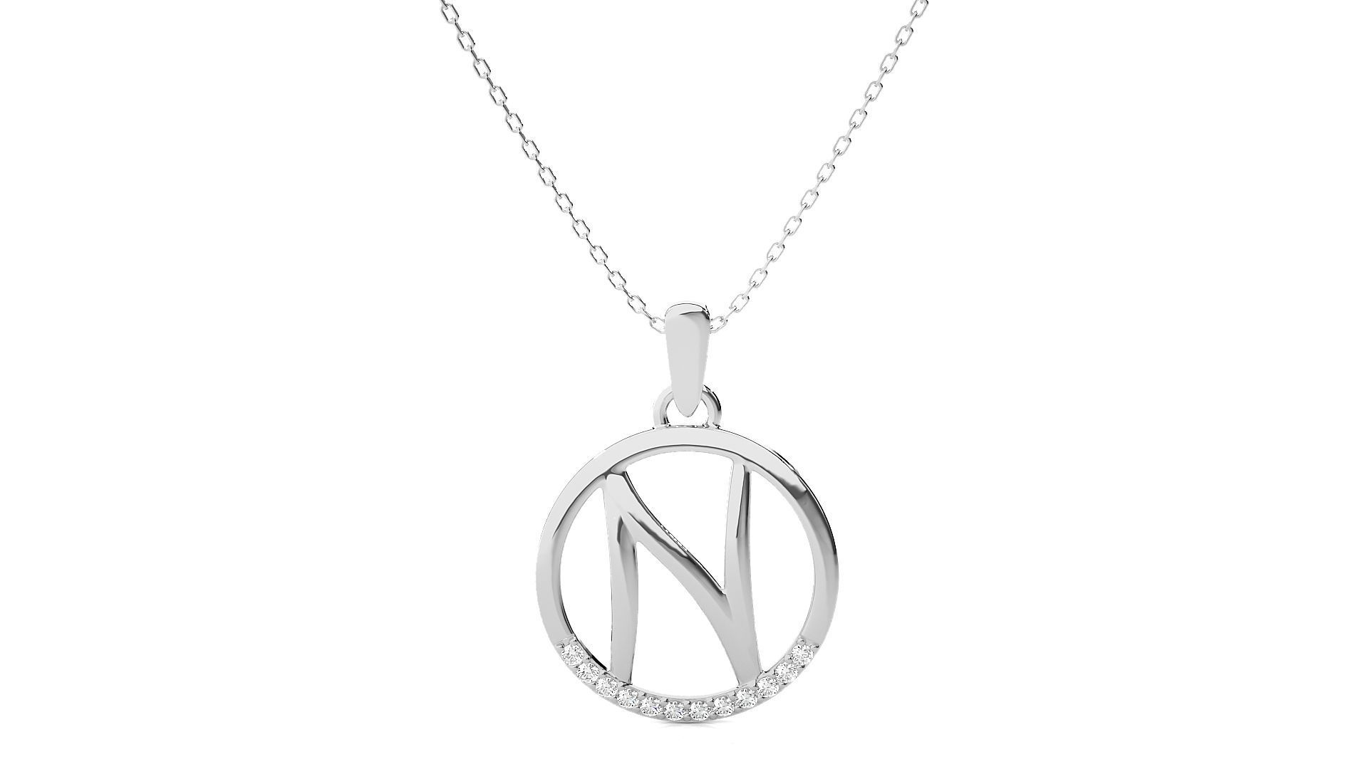 Alphabet - N necklace with rose gold chain 3D print model_6