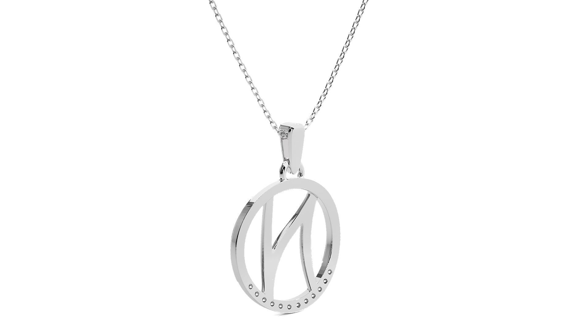 Alphabet - N necklace with rose gold chain 3D print model_9