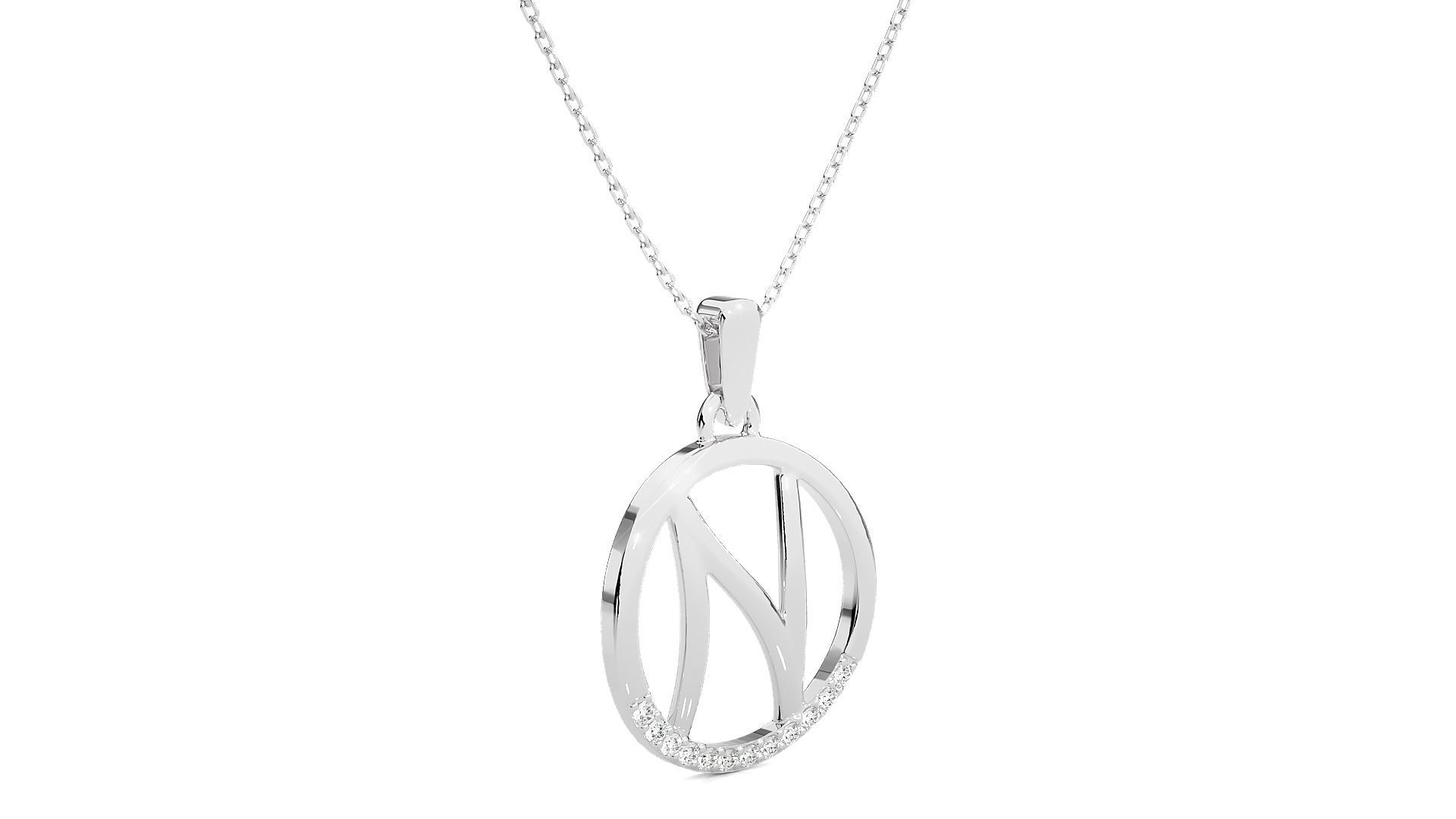 Alphabet - N necklace with rose gold chain 3D print model_7