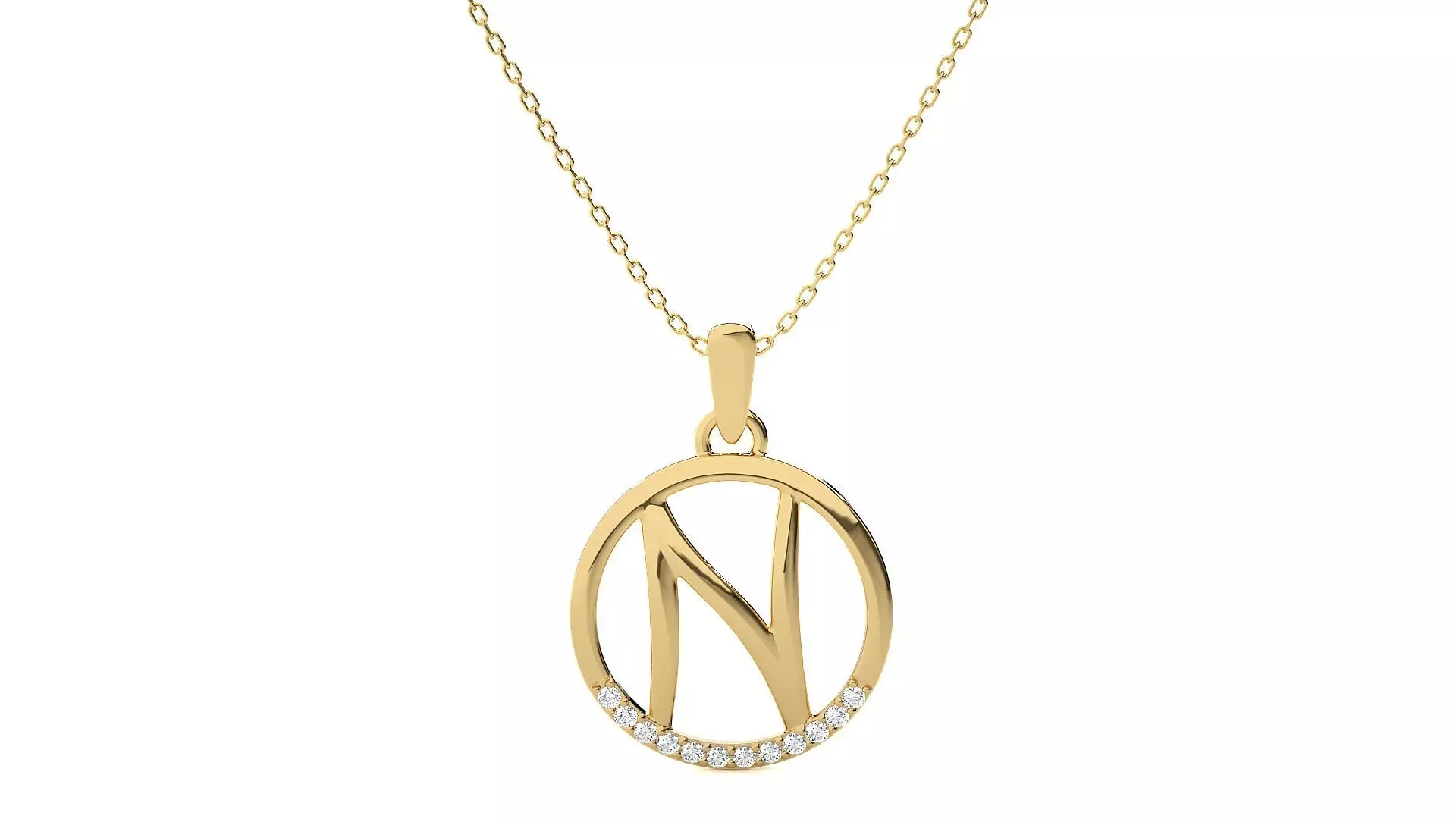 Alphabet - N necklace with rose gold chain 3D print model_0