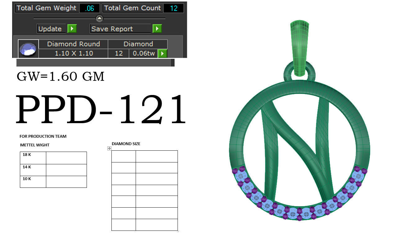 Alphabet - N necklace with rose gold chain 3D print model_1