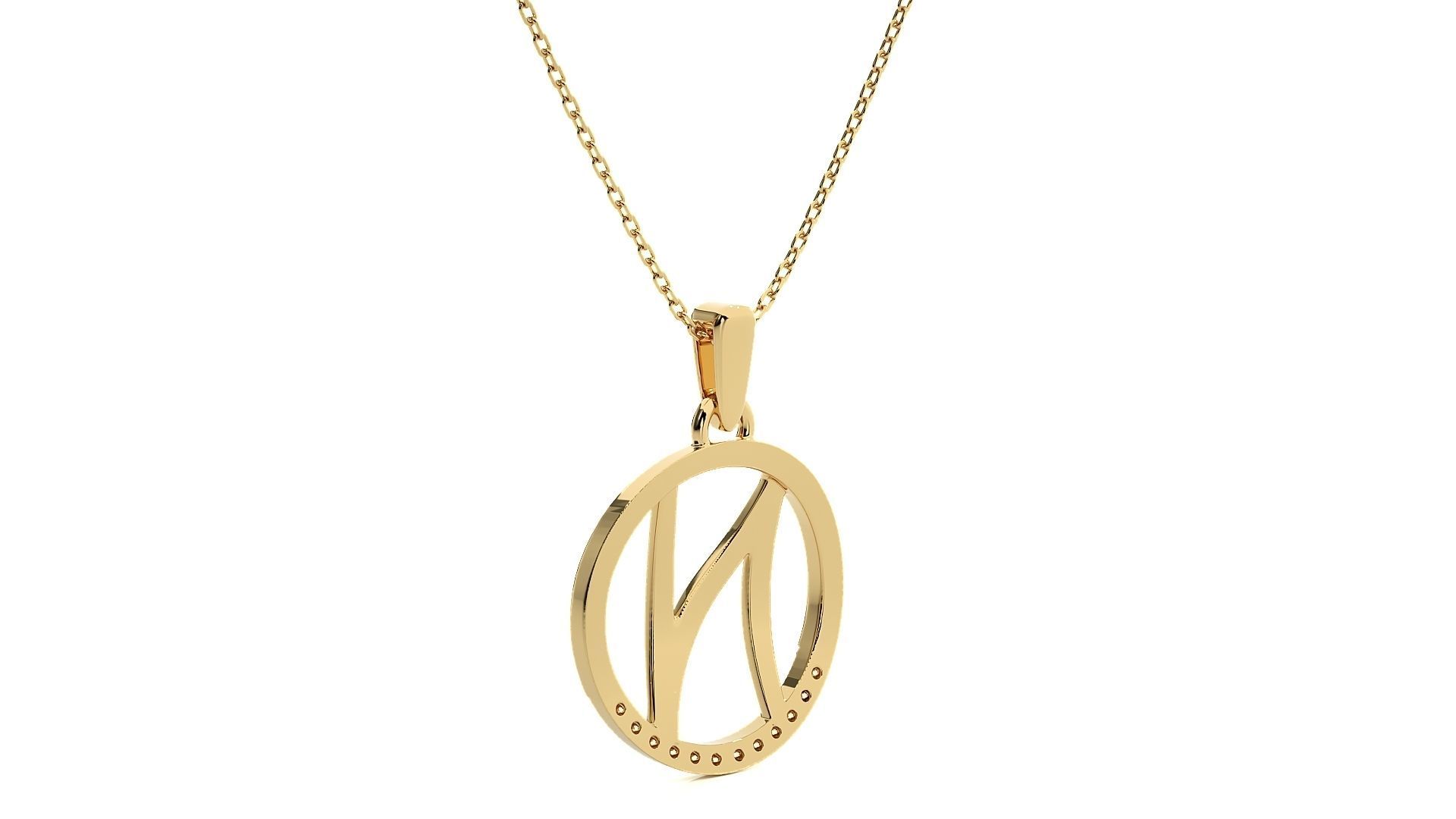 Alphabet - N necklace with rose gold chain 3D print model_12