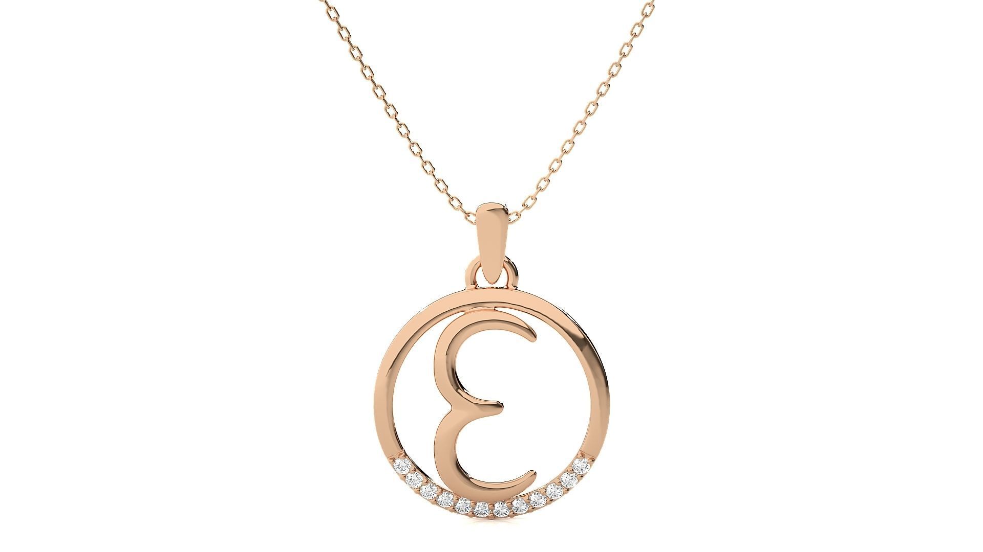 Alphabet - E necklace with rose gold chain 3D print model_2