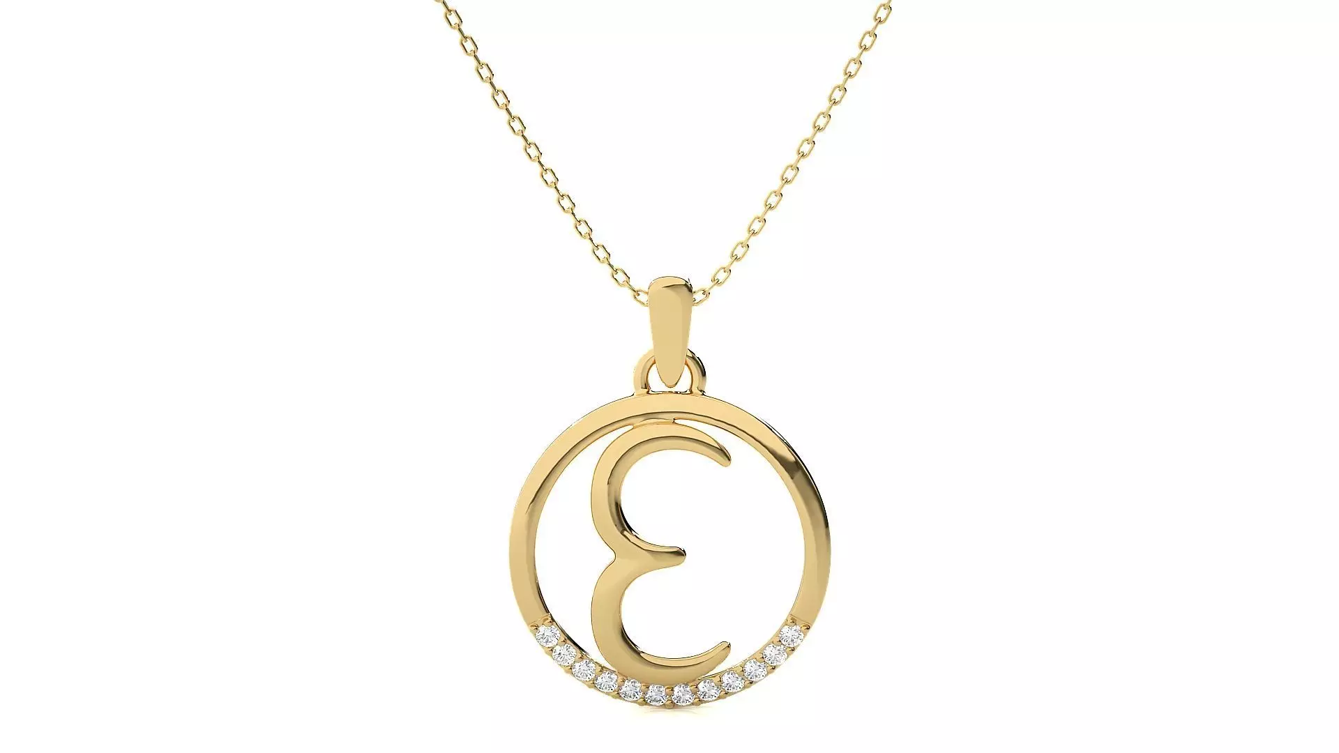 Alphabet - E necklace with rose gold chain 3D print model_0