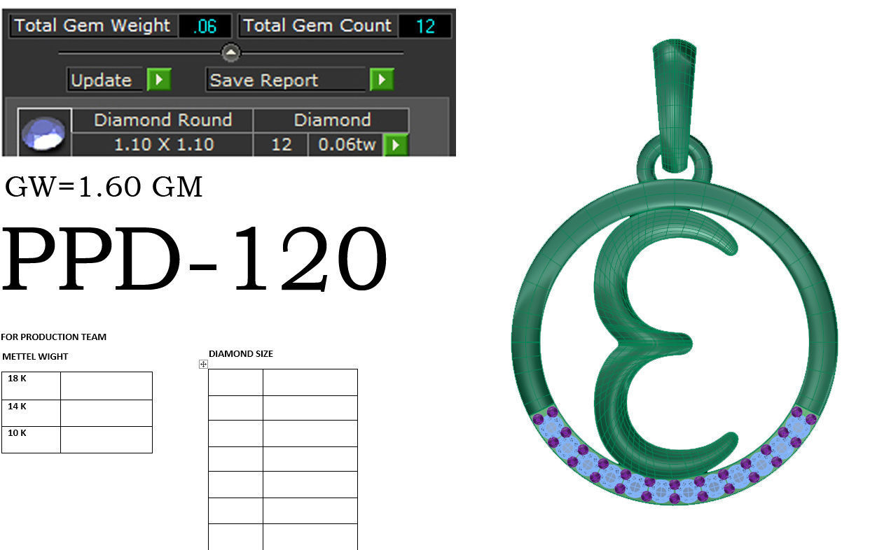 Alphabet - E necklace with rose gold chain 3D print model_1