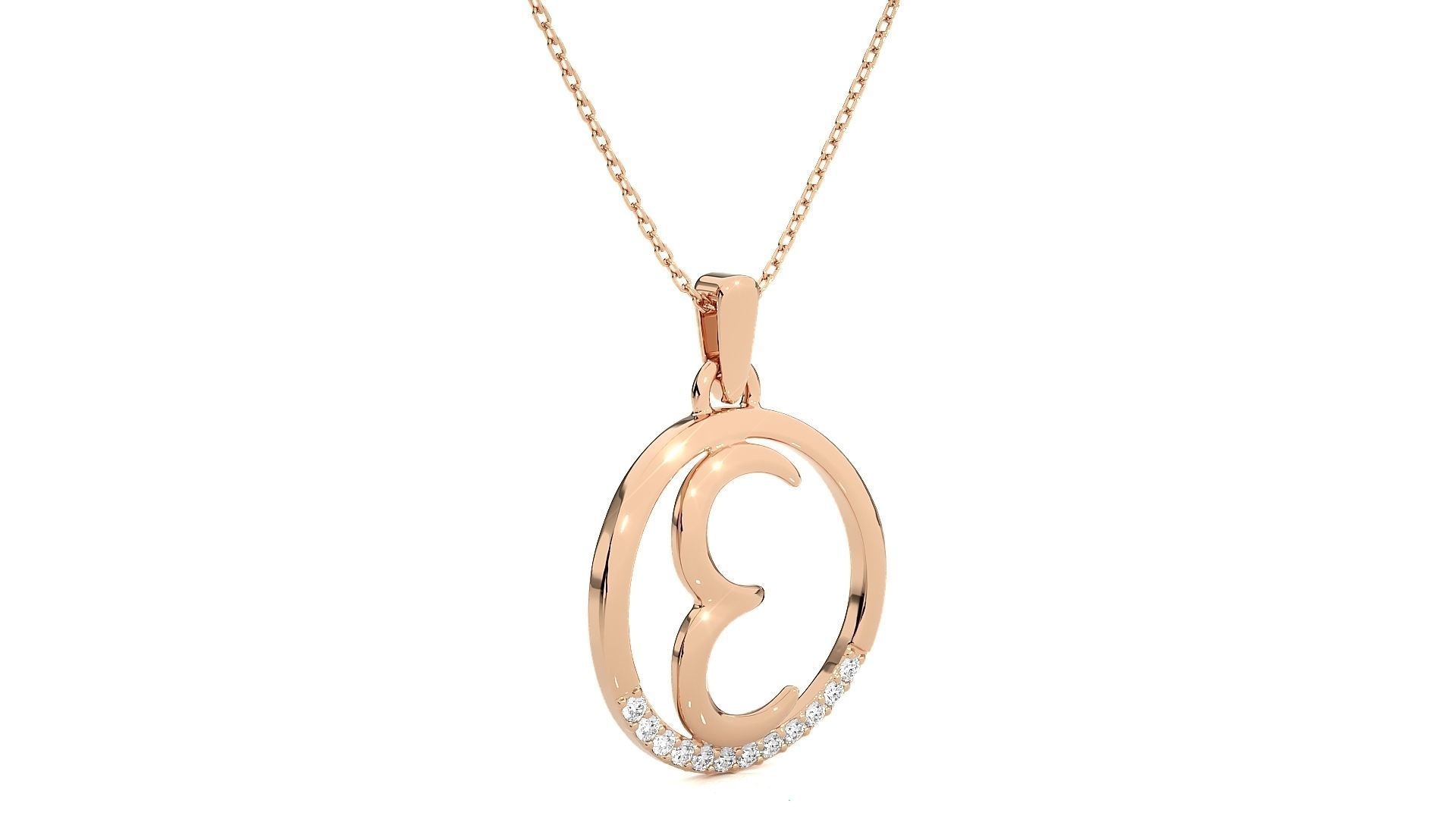 Alphabet - E necklace with rose gold chain 3D print model_3