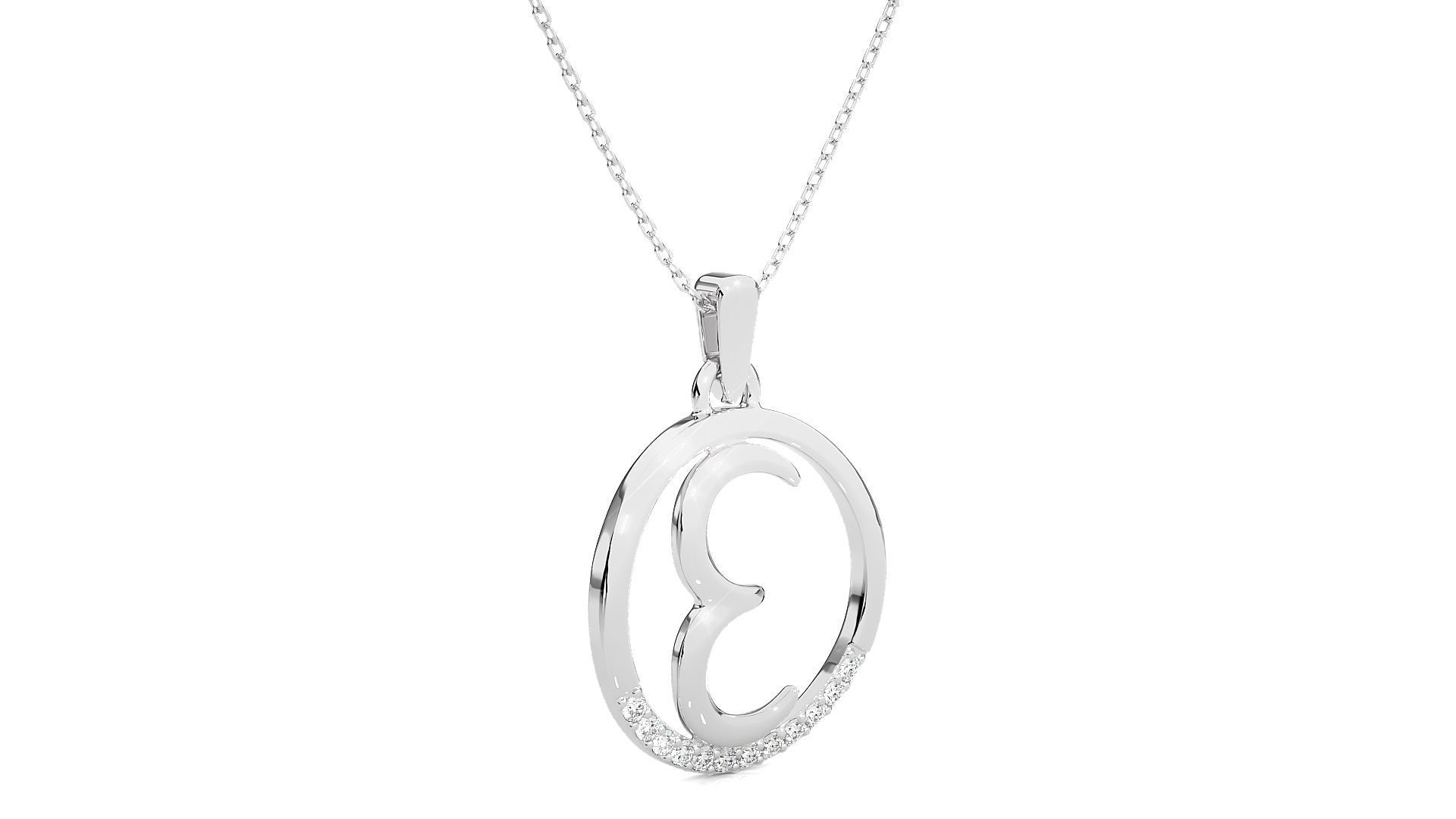 Alphabet - E necklace with rose gold chain 3D print model_7